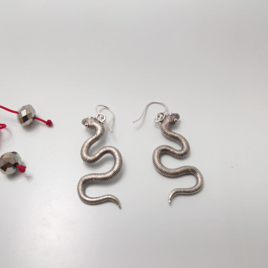Silver Snake Earrings, Bohemian Dangle Earrings