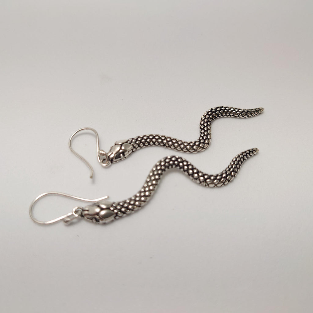Brass Snake Dangle Earrings, Bohemian Fringe Statement Earrings
