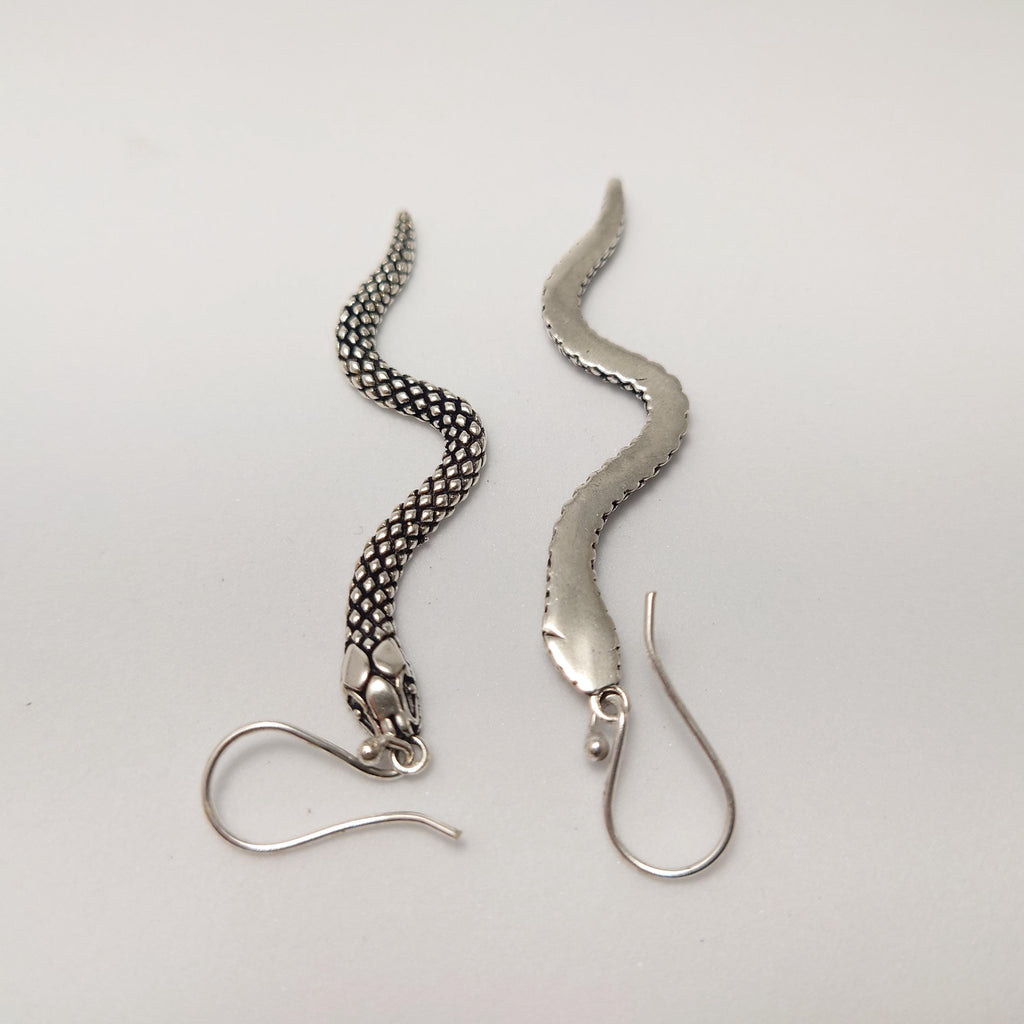 Brass Snake Dangle Earrings, Bohemian Fringe Statement Earrings