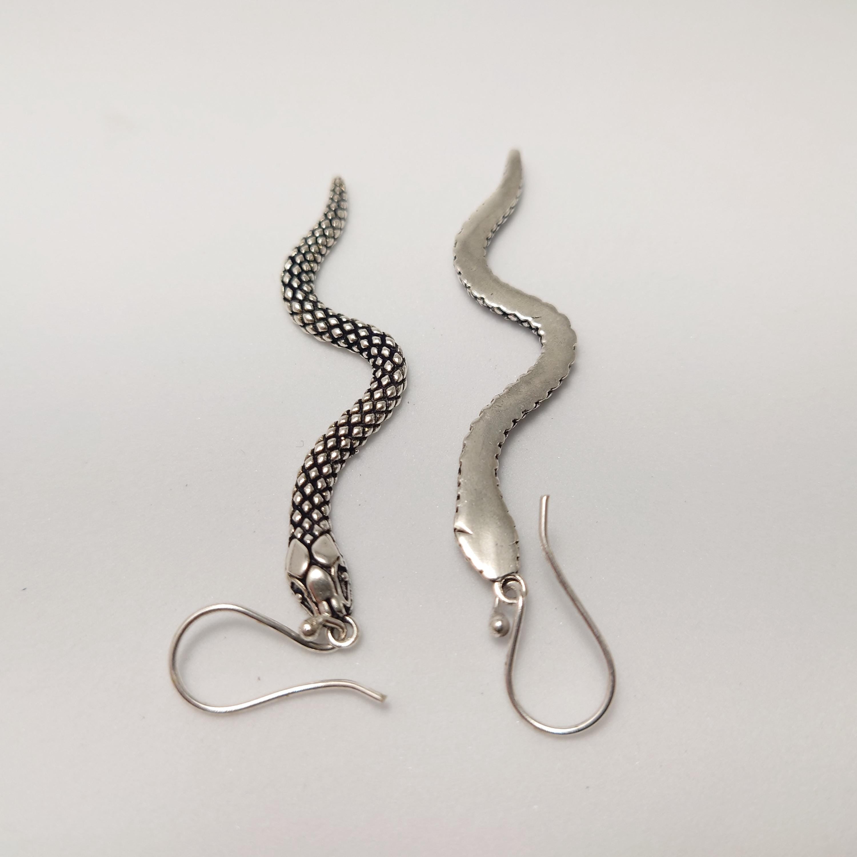 Brass Snake Dangle Earrings, Bohemian Fringe Statement Earrings
