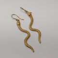 Brass Snake Dangle Earrings, Bohemian Fringe Statement Earrings