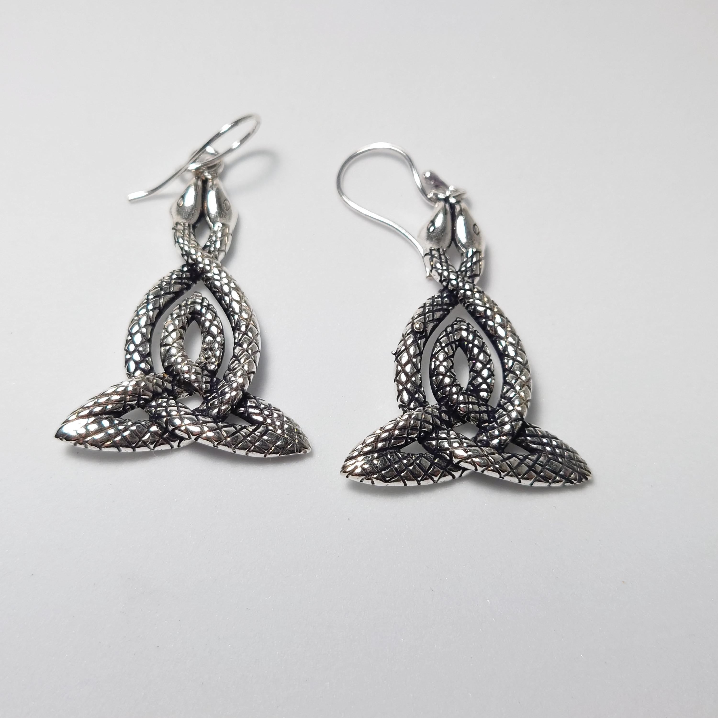 Boho Brass Snake Earrings, Handmade Celtic Knot Jewelry