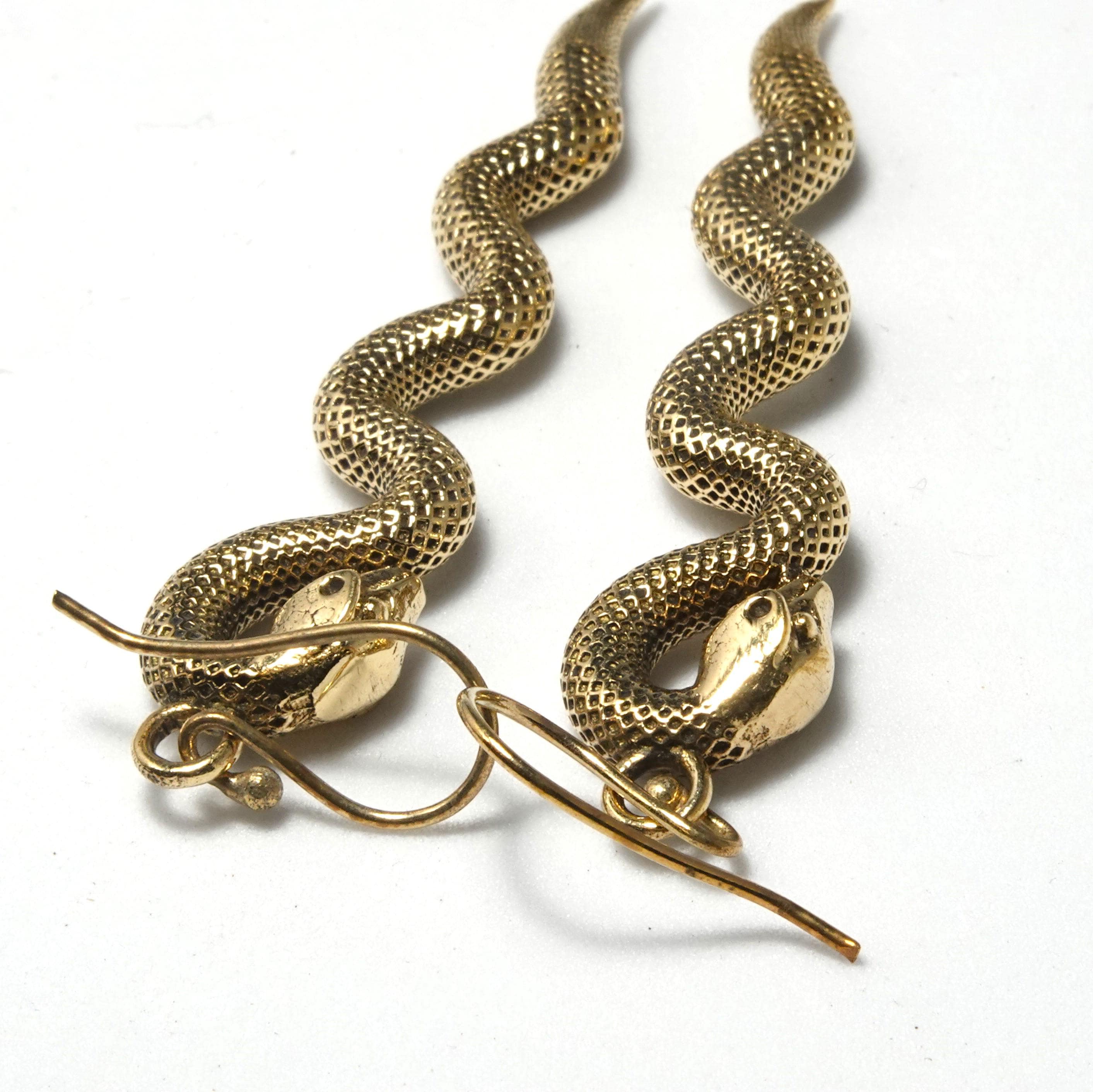 Brass Snake Dangle Earrings, Bohemian Statement Jewelry