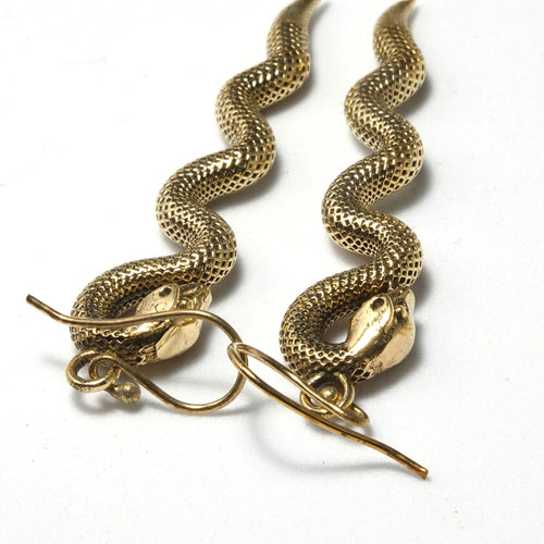 Brass Snake Dangle Earrings, Bohemian Statement Jewelry