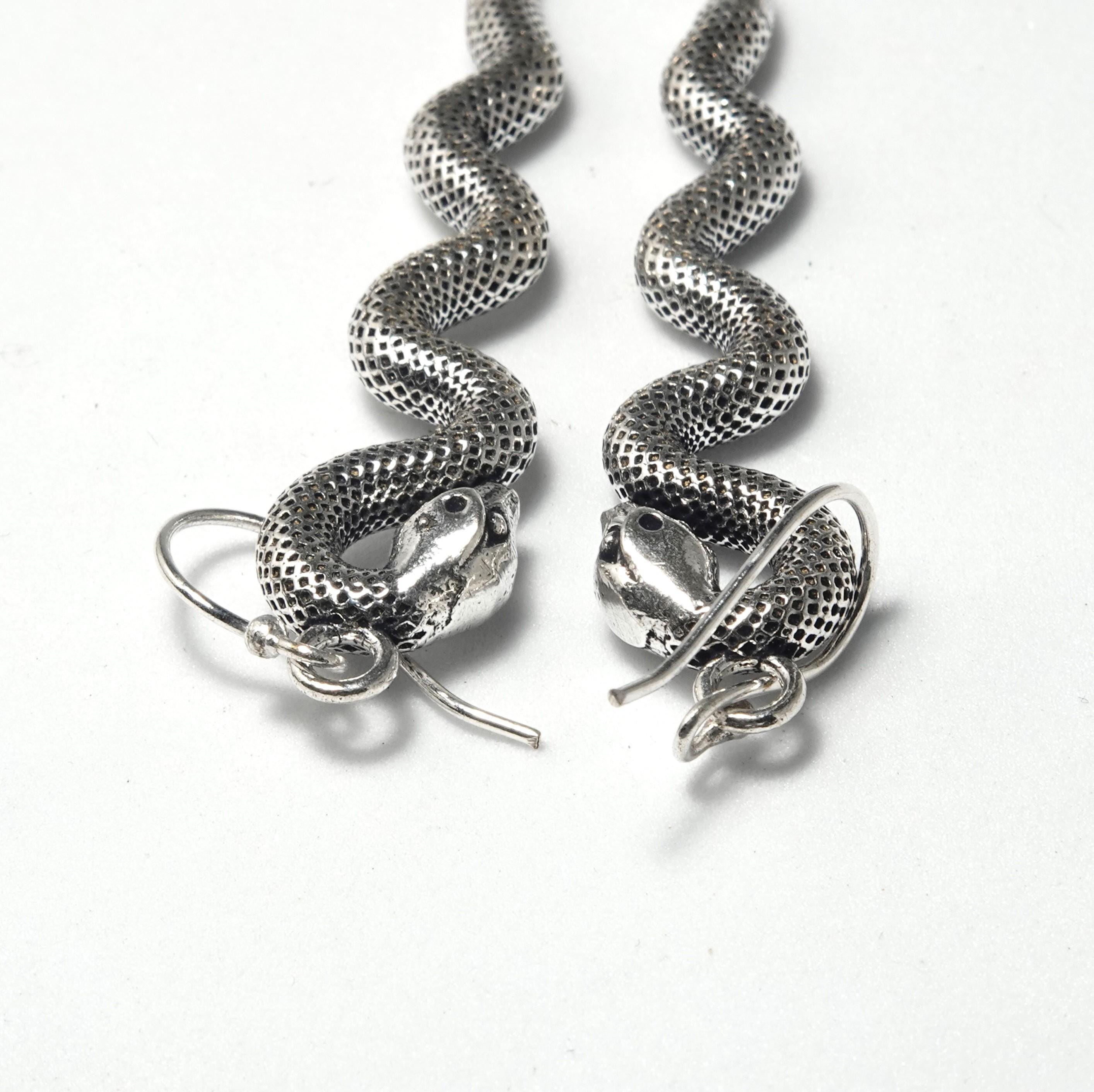 Brass Snake Dangle Earrings, Bohemian Statement Jewelry