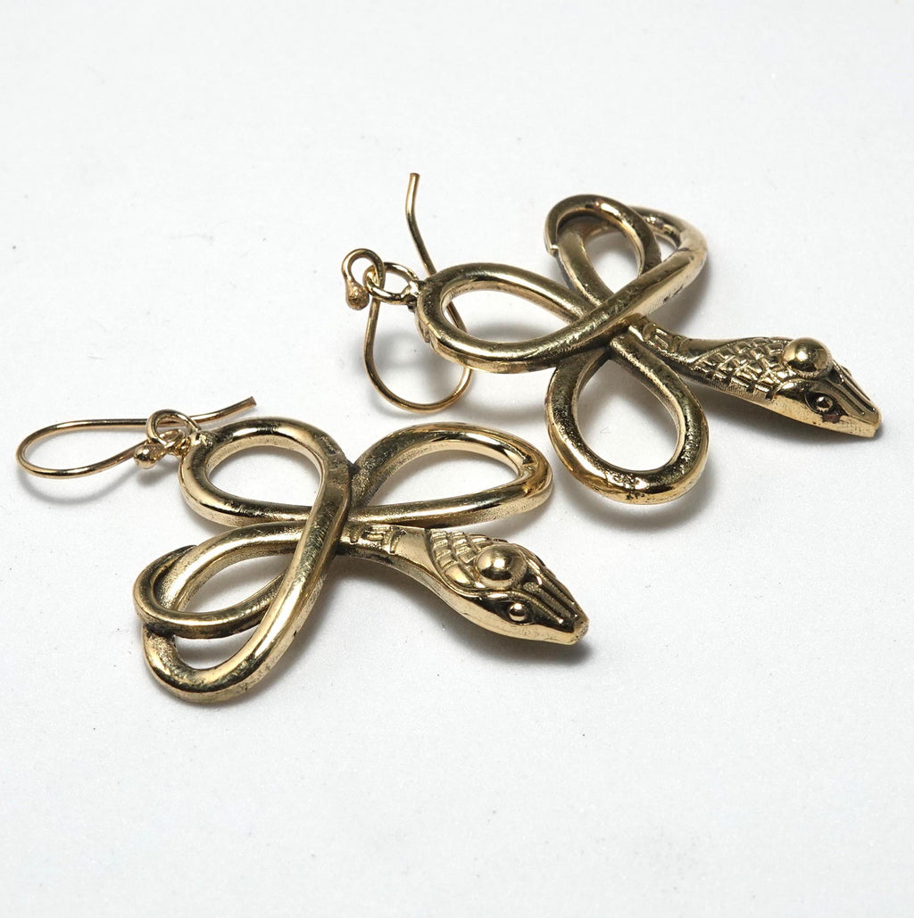 Bohemian Brass Snake Earrings, Southwest Inspired