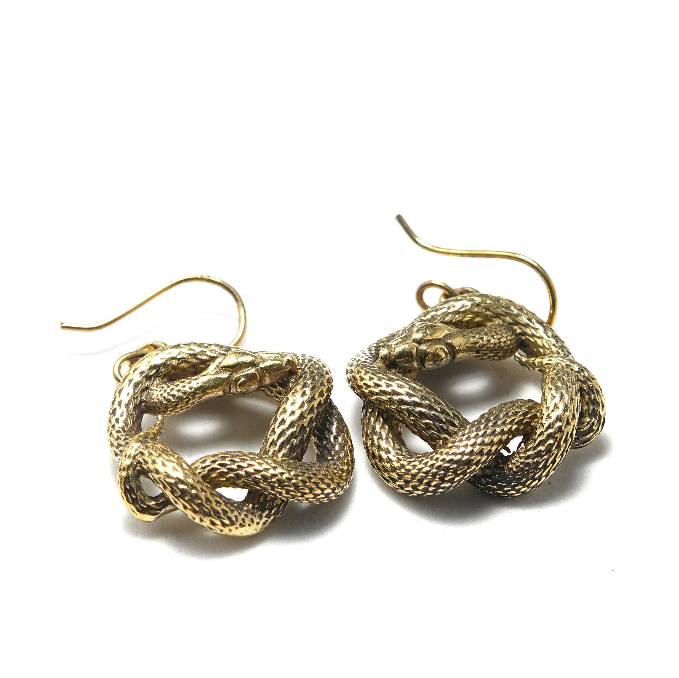 Brass Snake Earrings, Bohemian Jewelry, Handmade