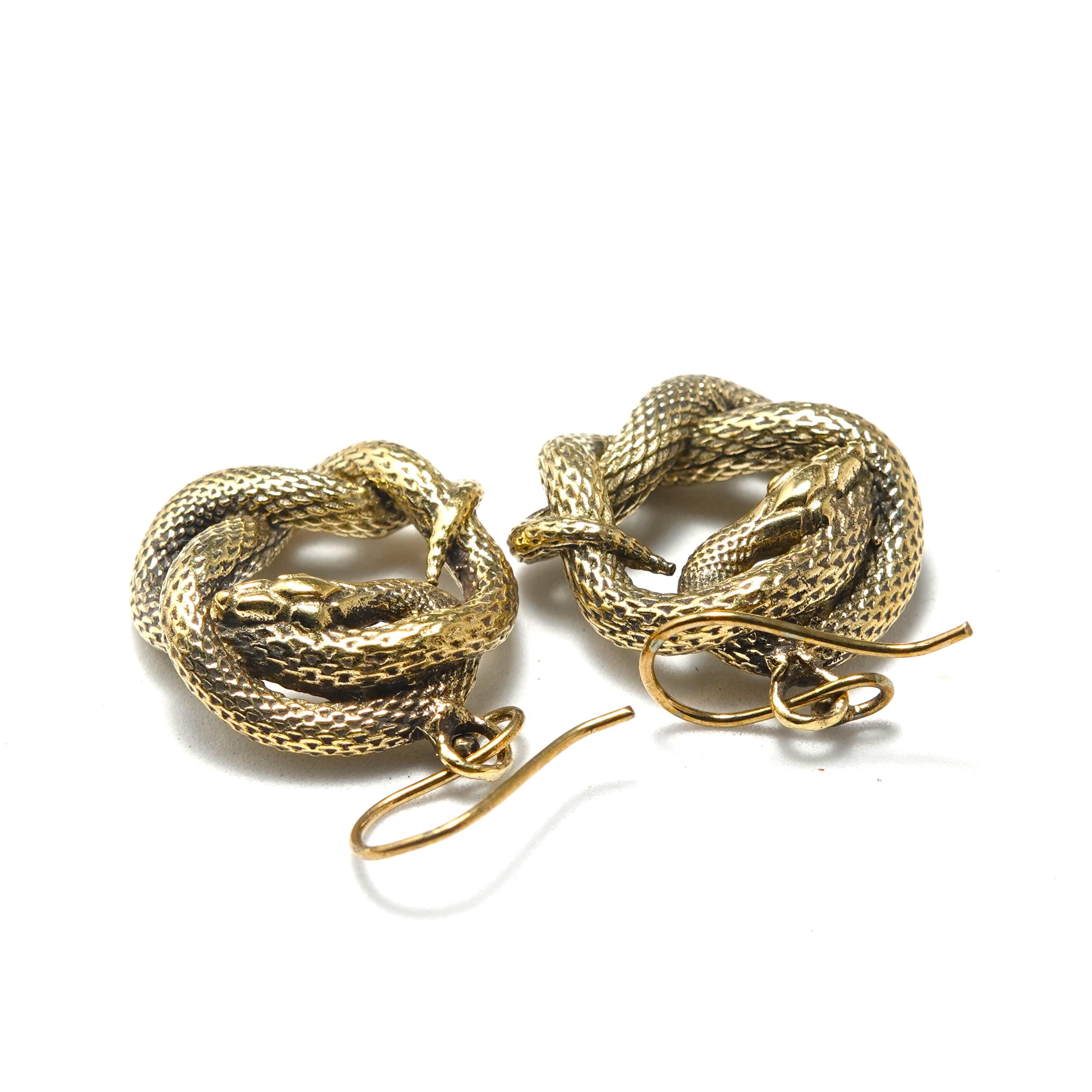 Brass Snake Earrings, Bohemian Jewelry, Handmade