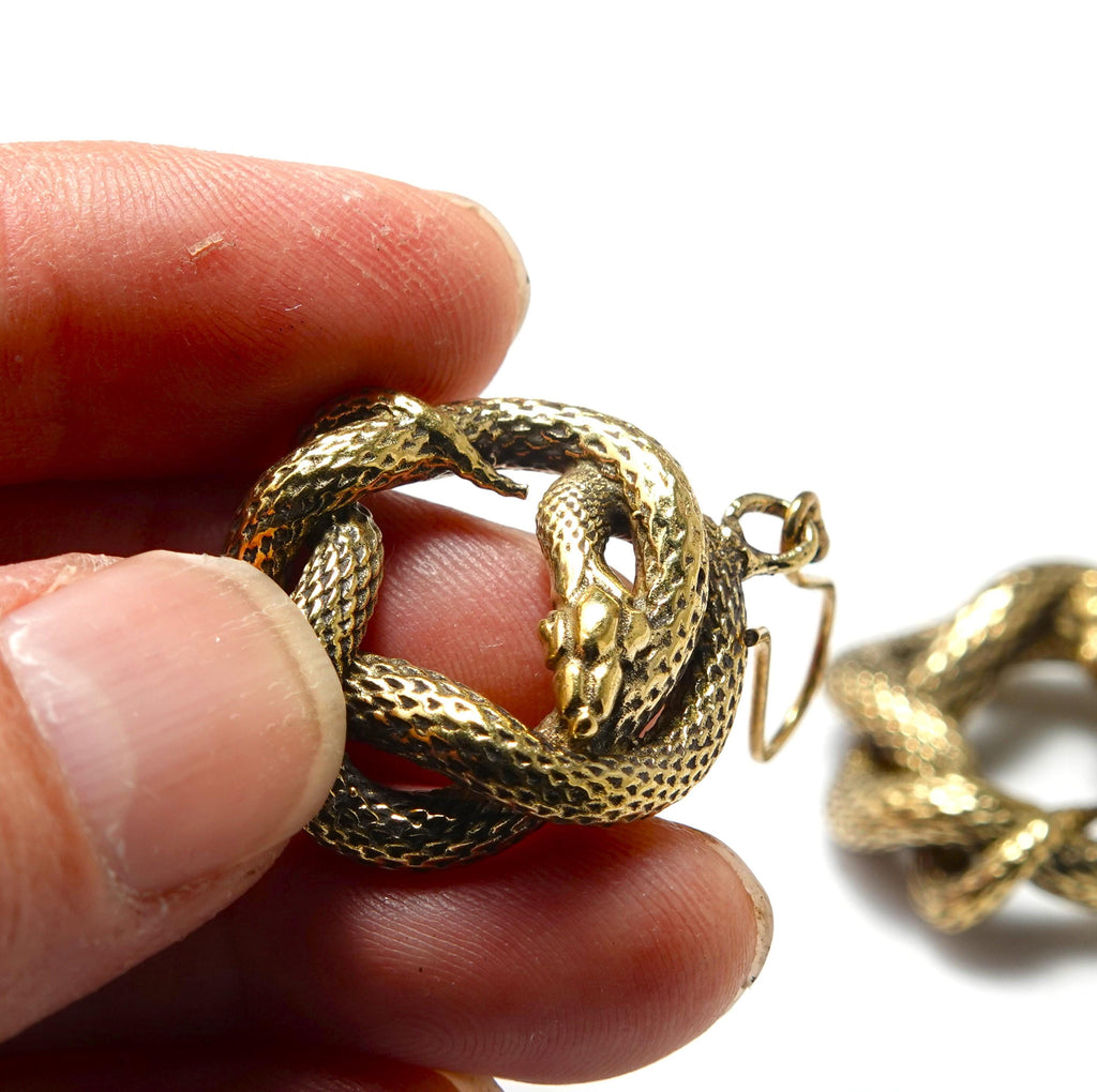 Brass Snake Earrings, Bohemian Jewelry, Handmade