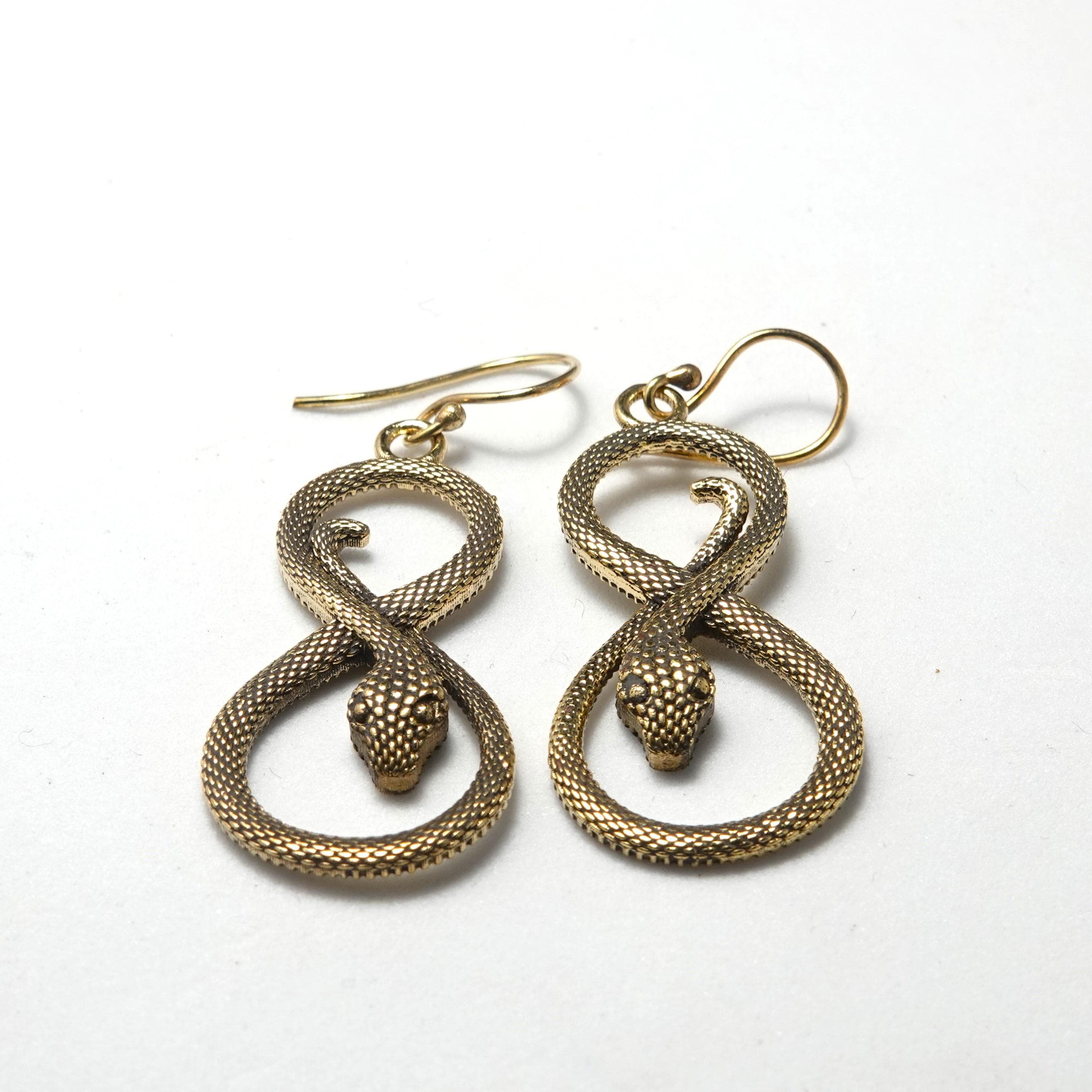 Brass Snake Earrings, Bohemian Statement Jewelry