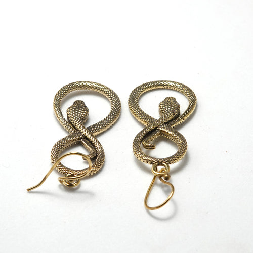 Brass Snake Earrings, Bohemian Statement Jewelry