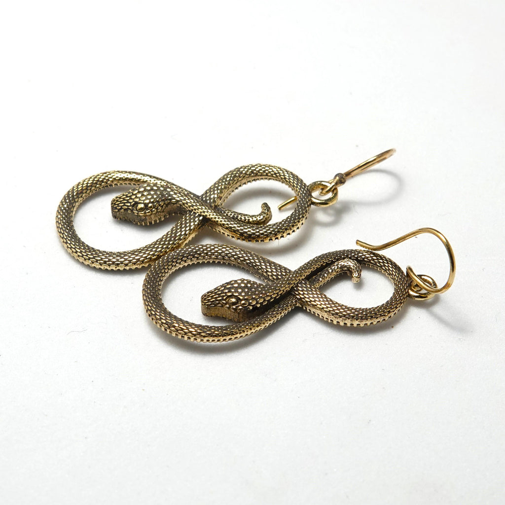Brass Snake Earrings, Bohemian Statement Jewelry
