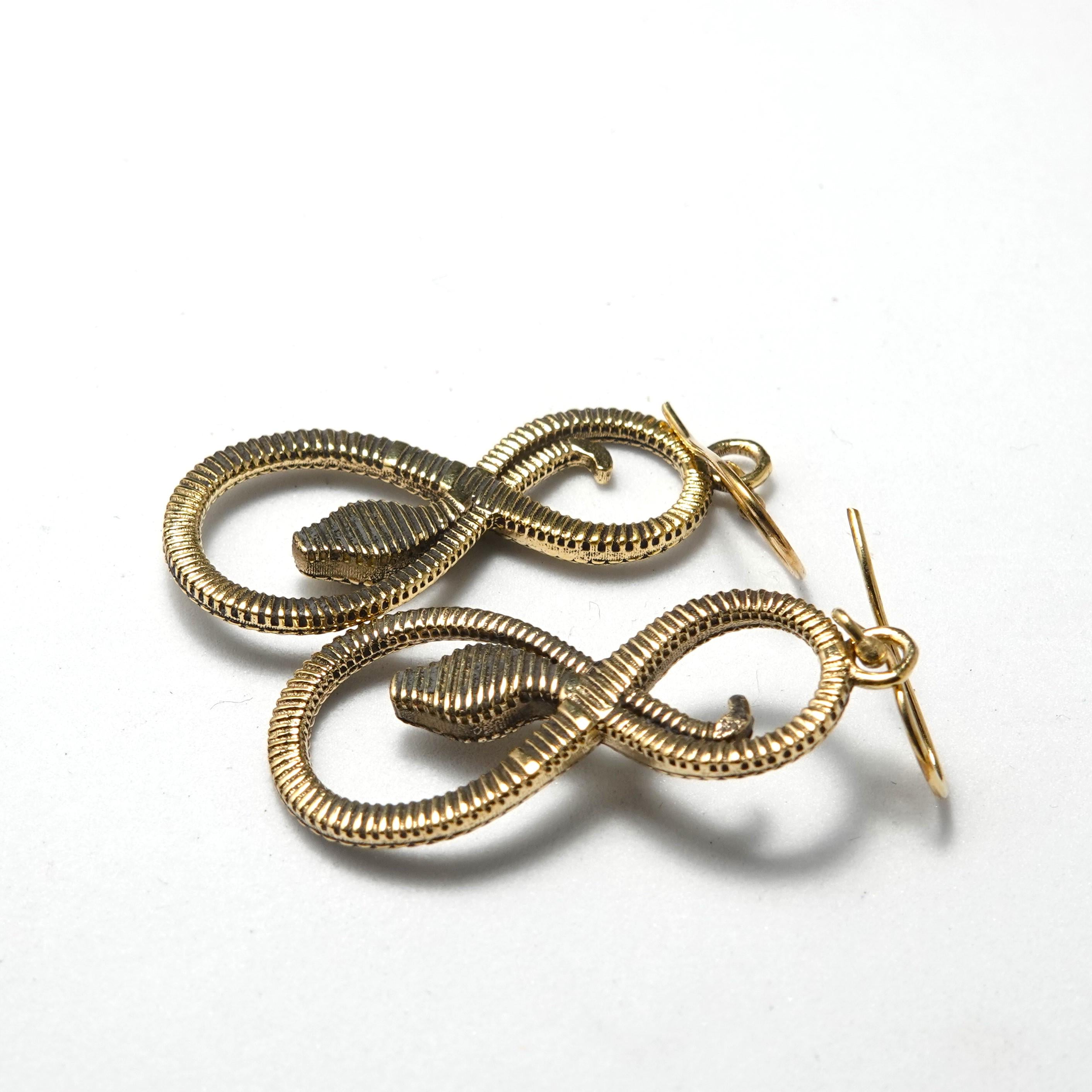 Brass Snake Earrings, Bohemian Statement Jewelry
