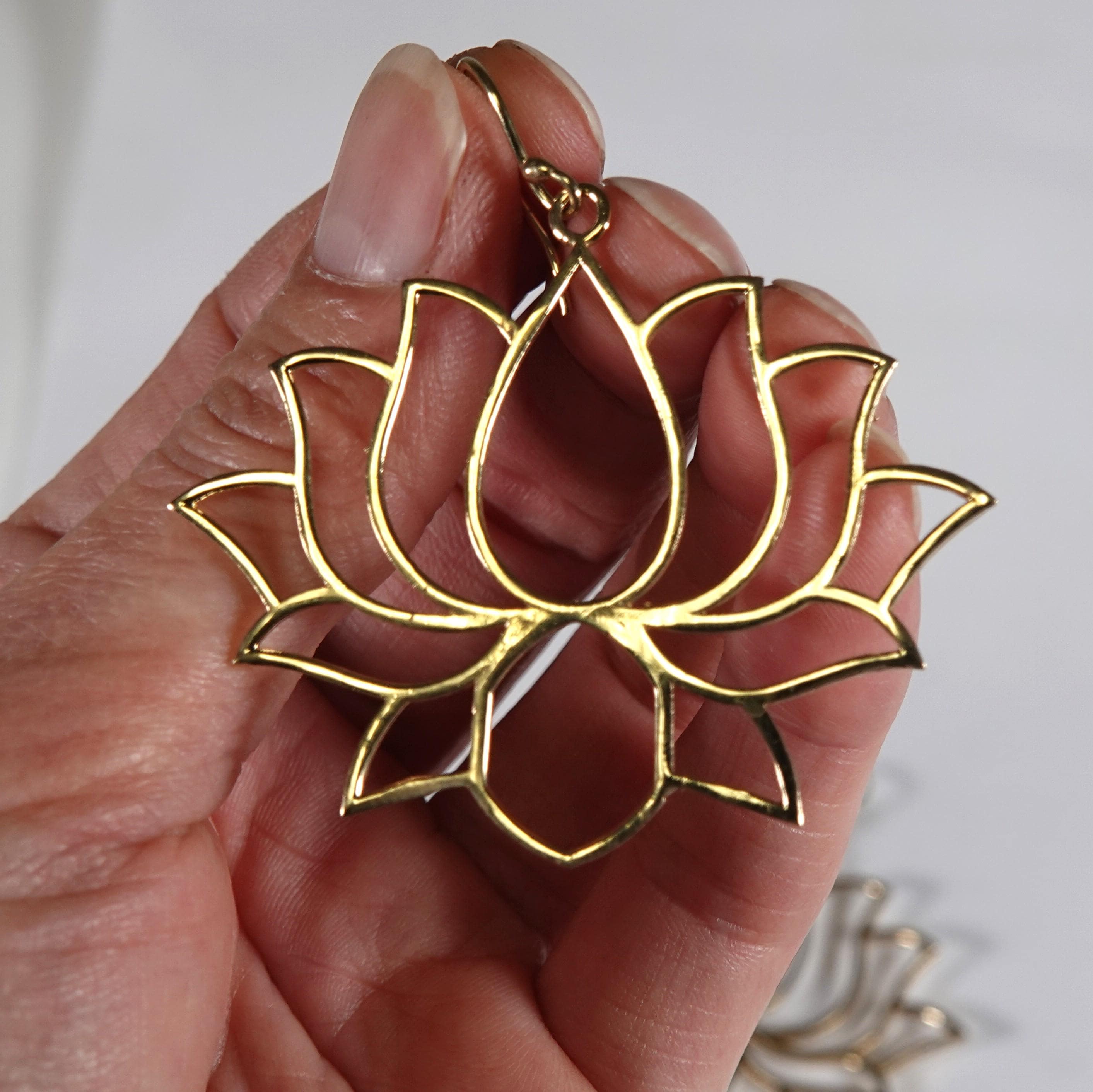 Handmade Brass Lotus Earrings, Bohemian Statement Jewelry