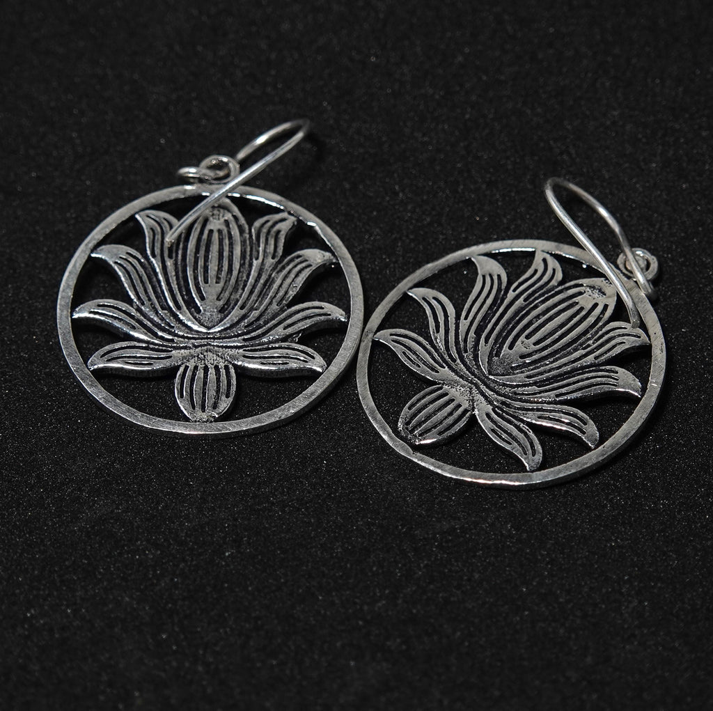 Bohemian Brass Lotus Flower Earrings, Handmade Mandala Jewelry