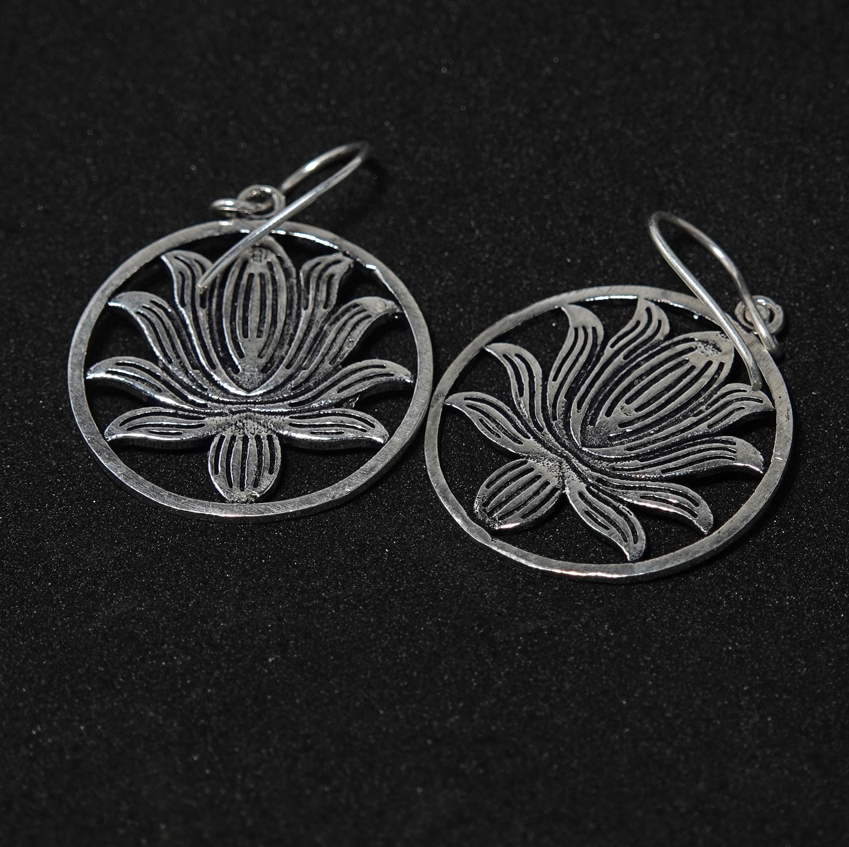 Bohemian Brass Lotus Flower Earrings, Handmade Mandala Jewelry