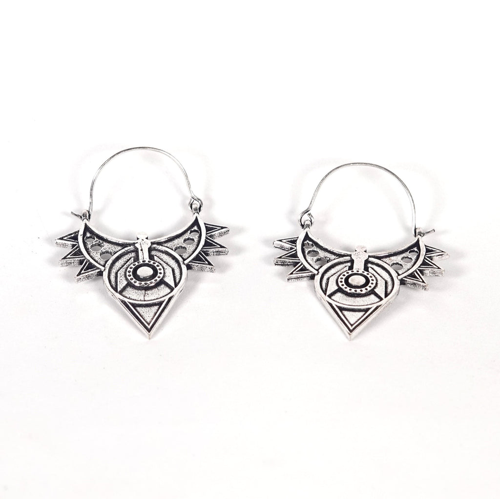 Boho Brass Mandala Earrings, Tribal Hoop Earrings