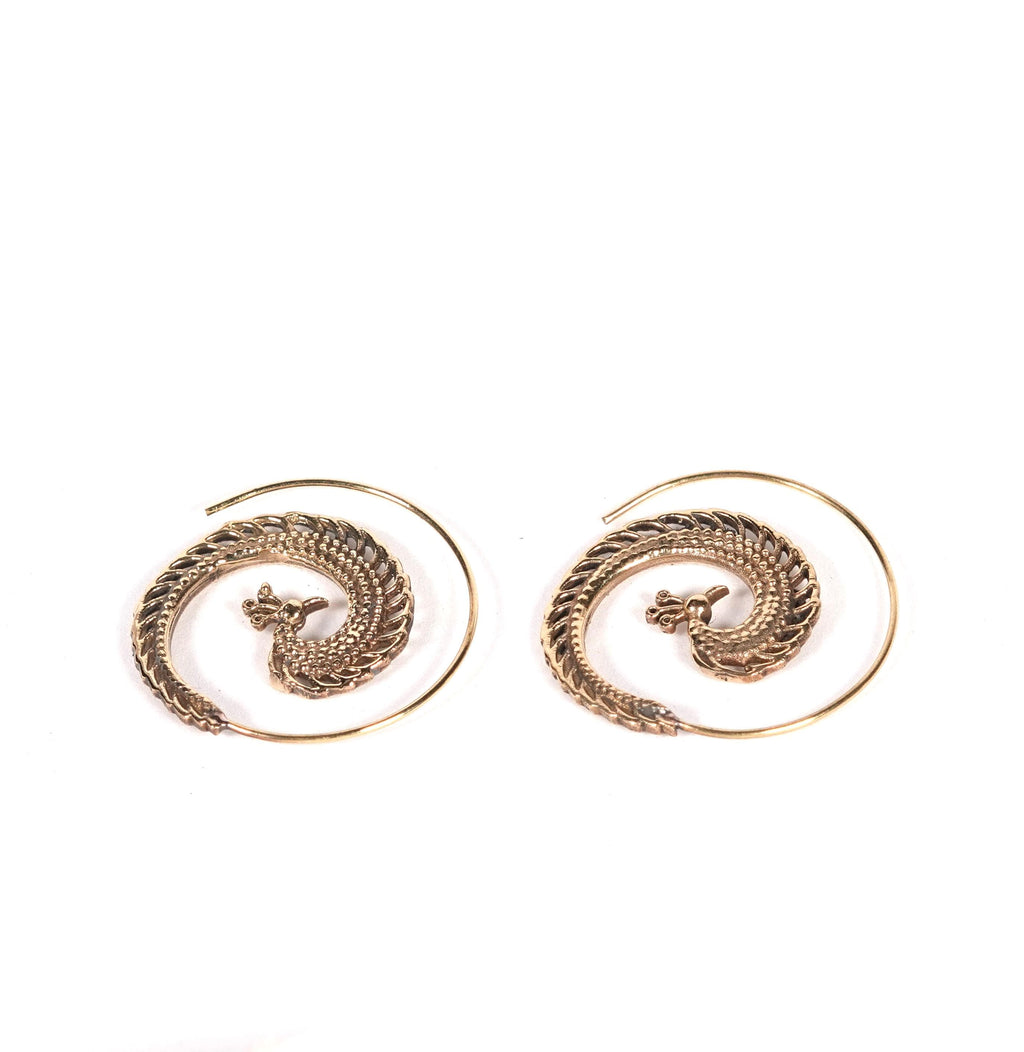 Bohemian Brass Peacock Earrings, Fringe Statement Jewelry