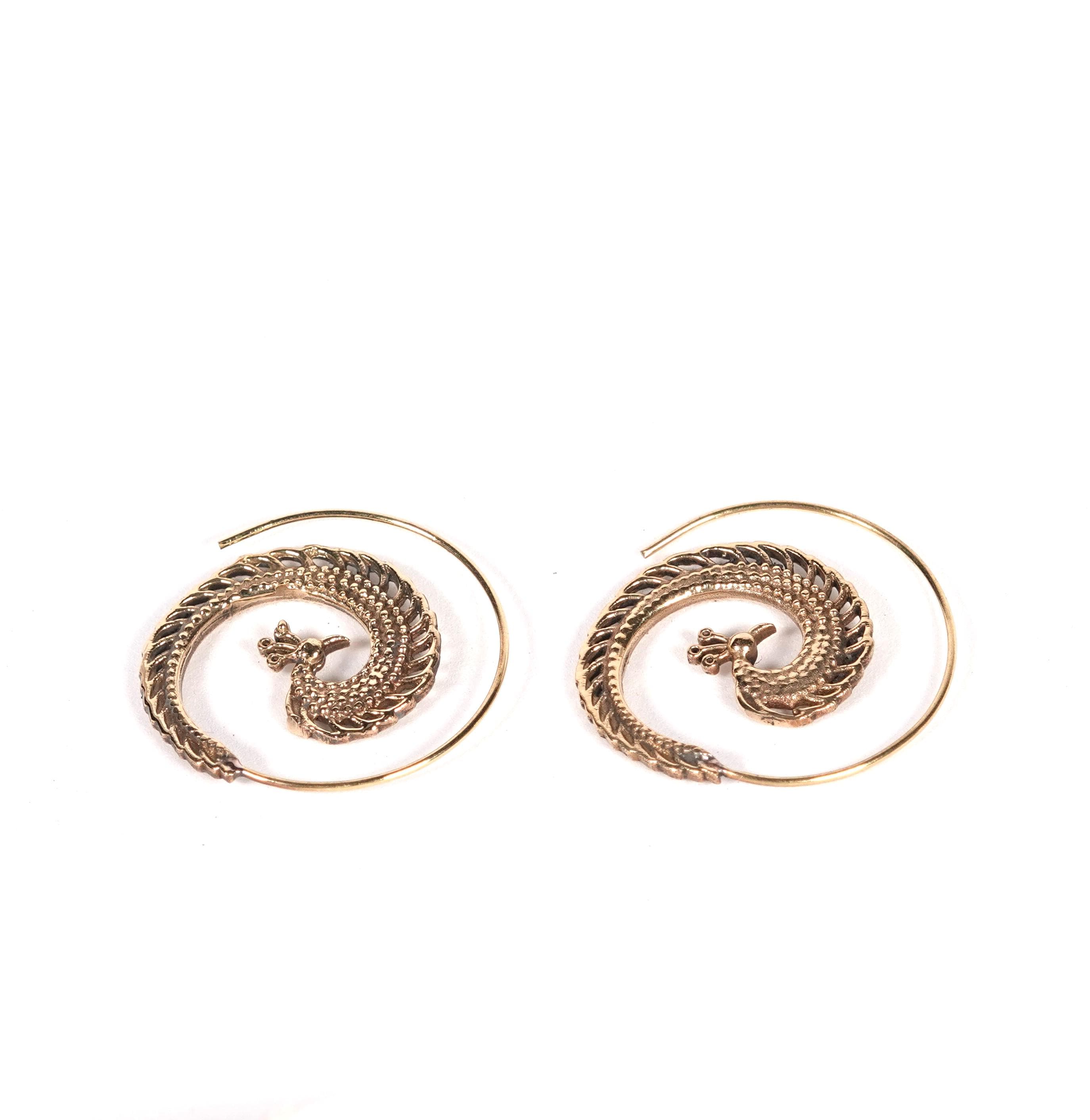 Bohemian Brass Peacock Earrings, Fringe Statement Jewelry