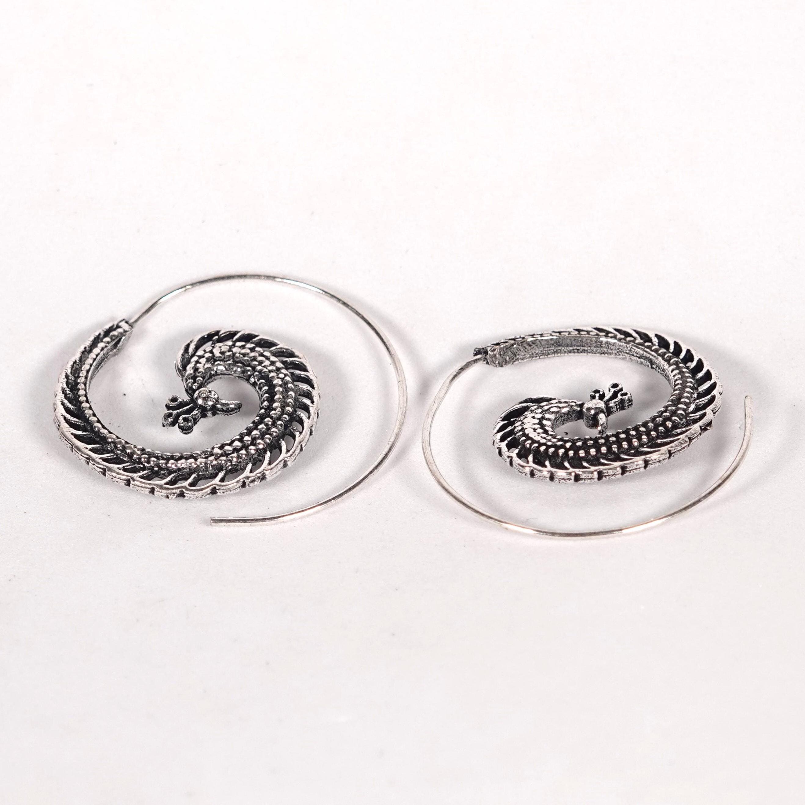 Bohemian Brass Peacock Earrings, Fringe Statement Jewelry