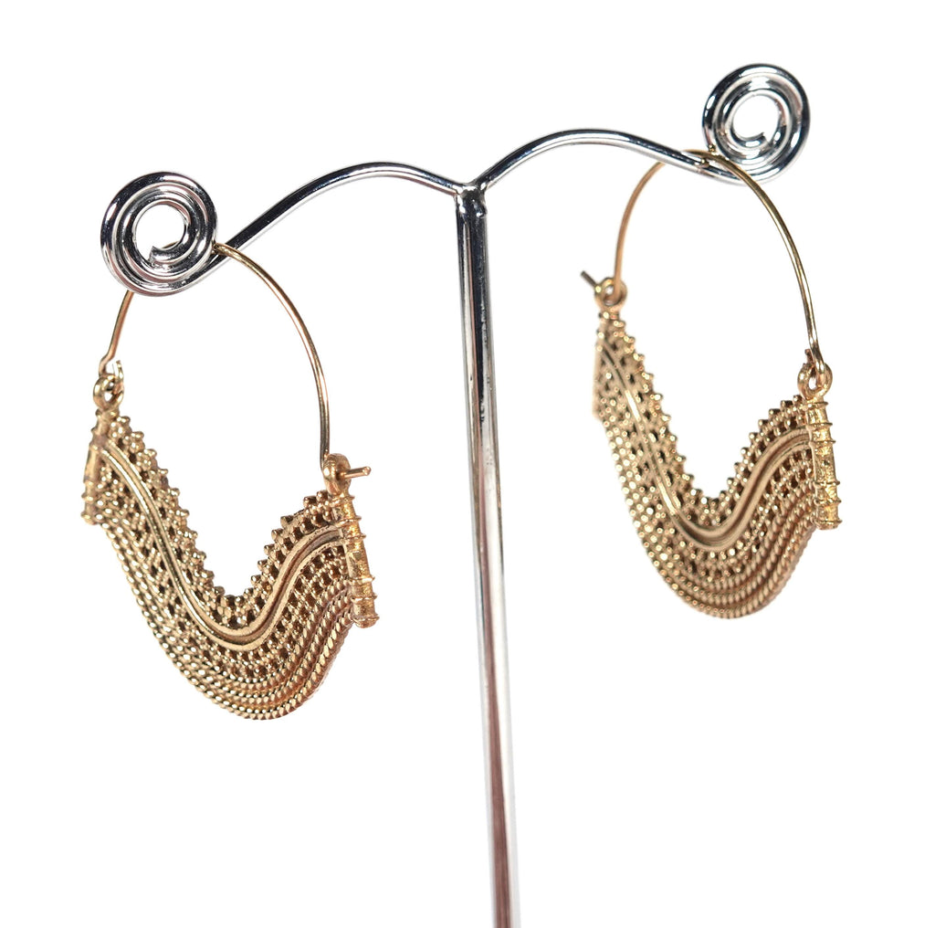 Boho Brass Hoop Earrings, Bohemian Mandala Jewelry