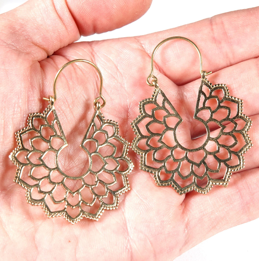 Handmade Brass Mandala Earrings, Bohemian Style
