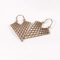 Boho Brass Statement Earrings, Geometric Grid Design