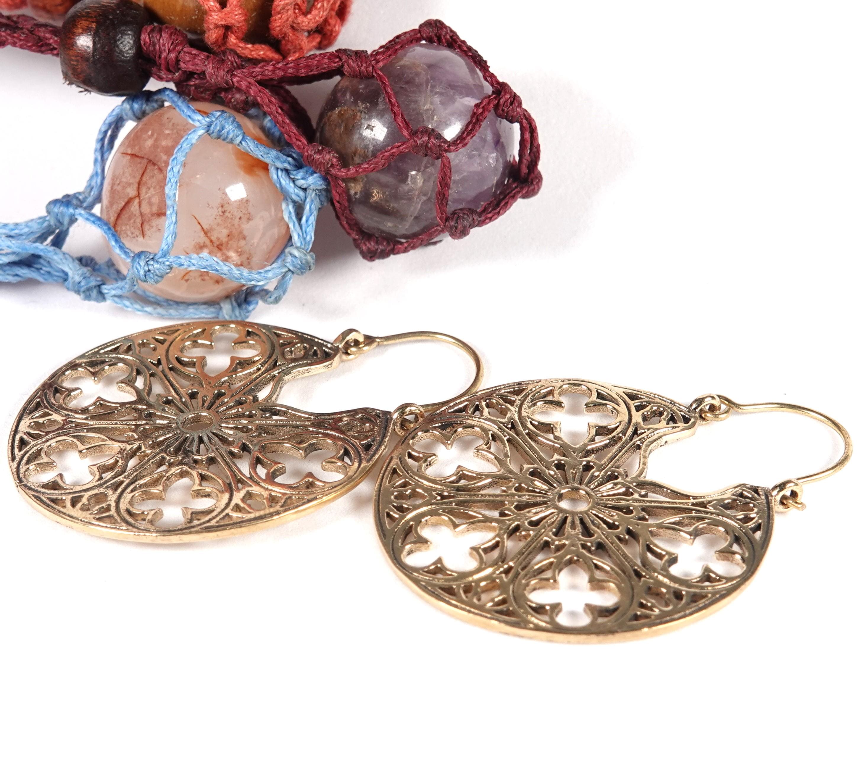 Boho Mandala Brass Earrings, Bohemian Statement Jewelry