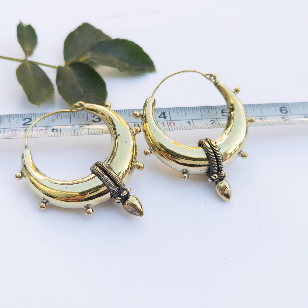 Brass Hoop Earrings: Ethnic Tribal Spike Creole Earrings
