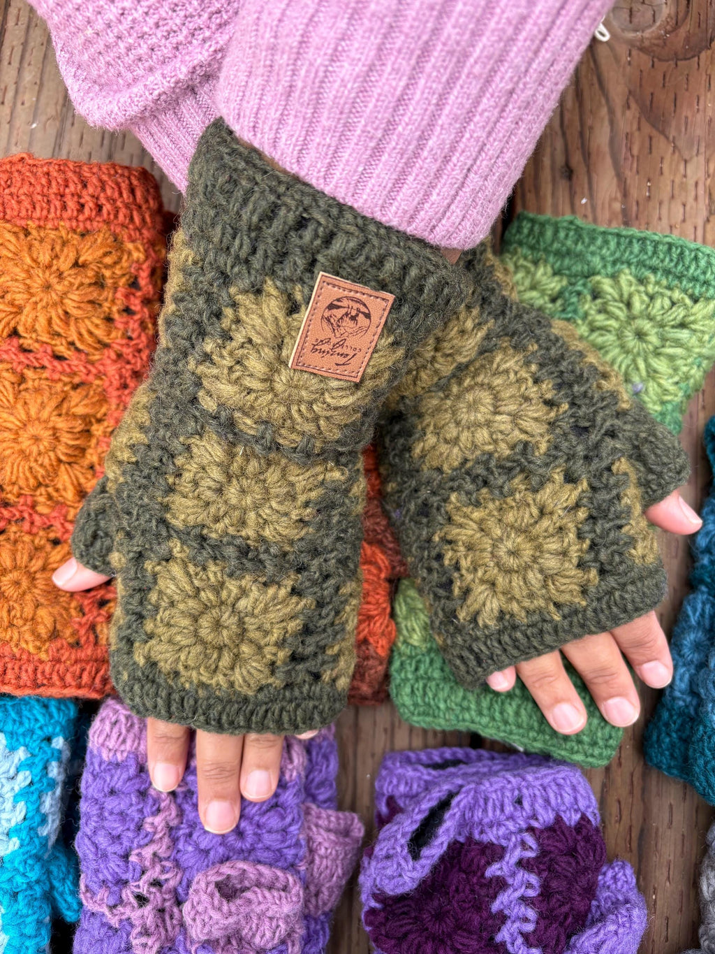 Handmade Wool Fingerless Gloves: Crochet Knit Fleece Lined Wrist Warmers