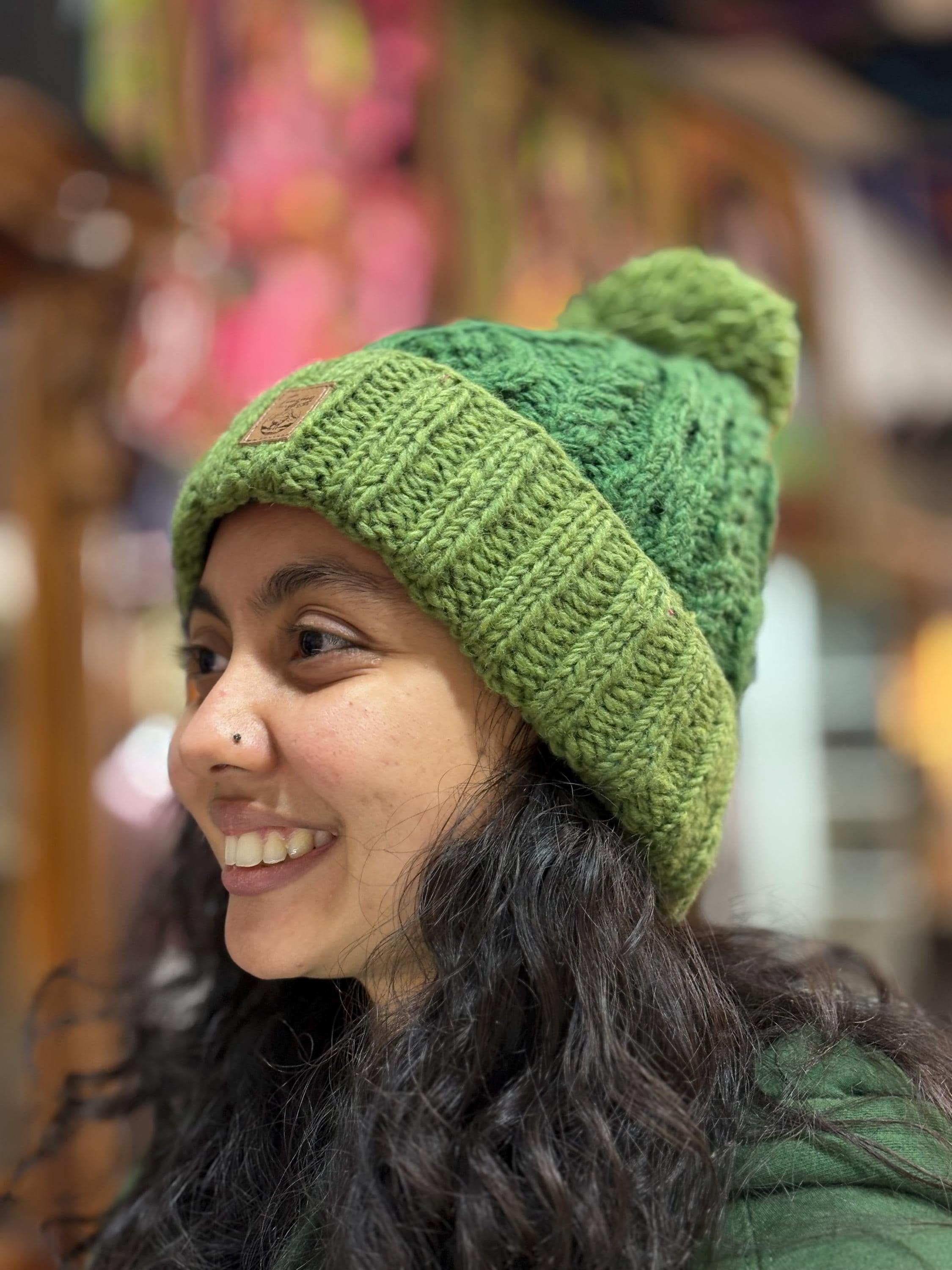 Hand-Knitted Wool Pompom Beanie: Fair Trade Fleece-Lined Winter Hat