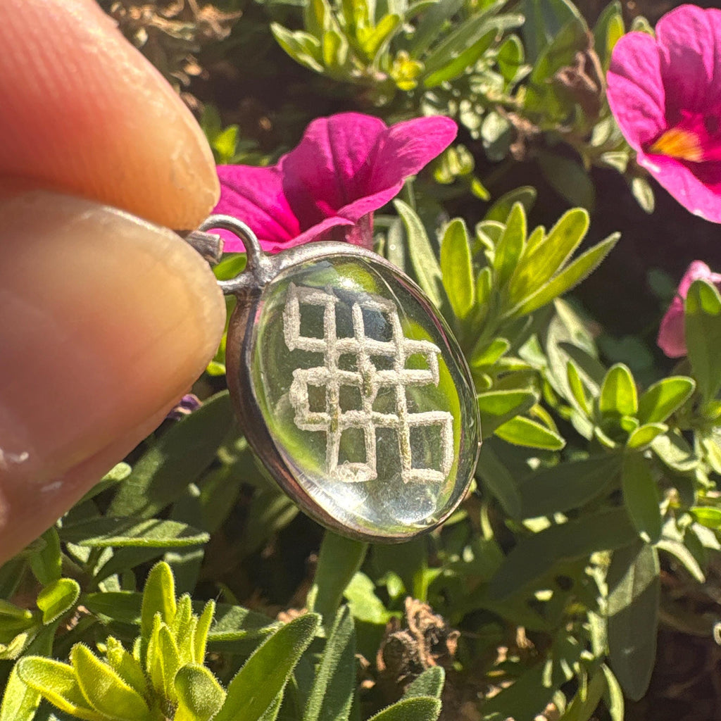 Silver Himalayan Crystal Pendant: Feng Shui Mystic Knot Charm