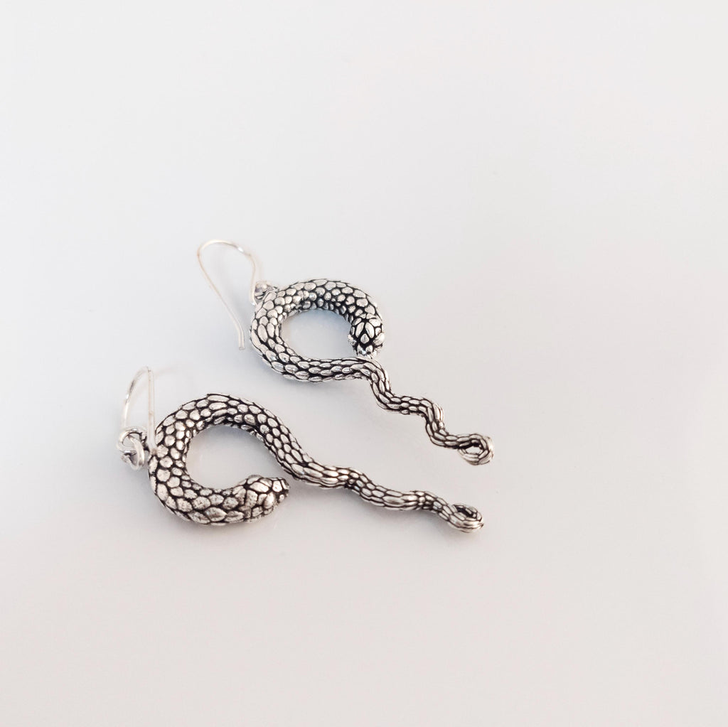 Brass Snake Earrings - Bohemian Fringe Statement Earrings