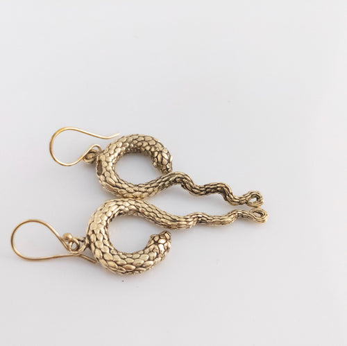 Brass Snake Earrings - Bohemian Fringe Statement Earrings