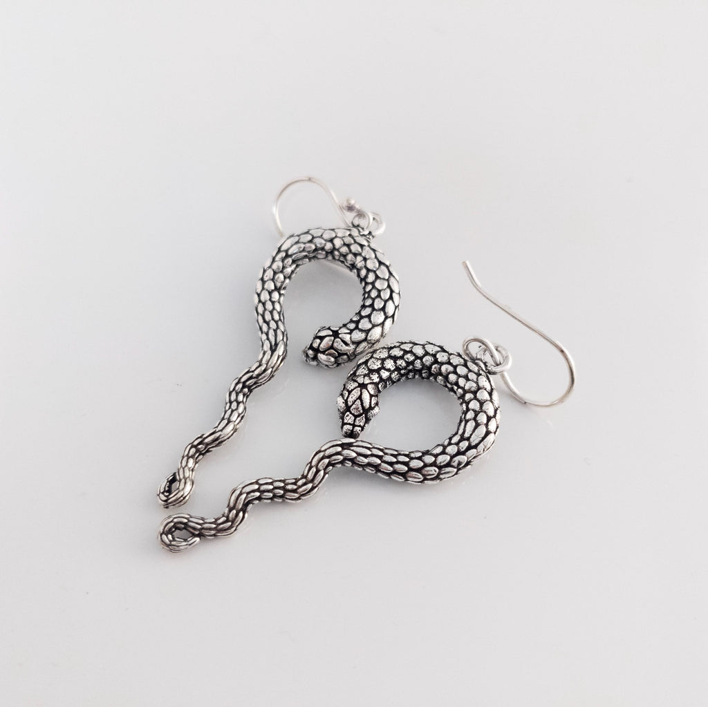 Brass Snake Earrings - Bohemian Fringe Statement Earrings