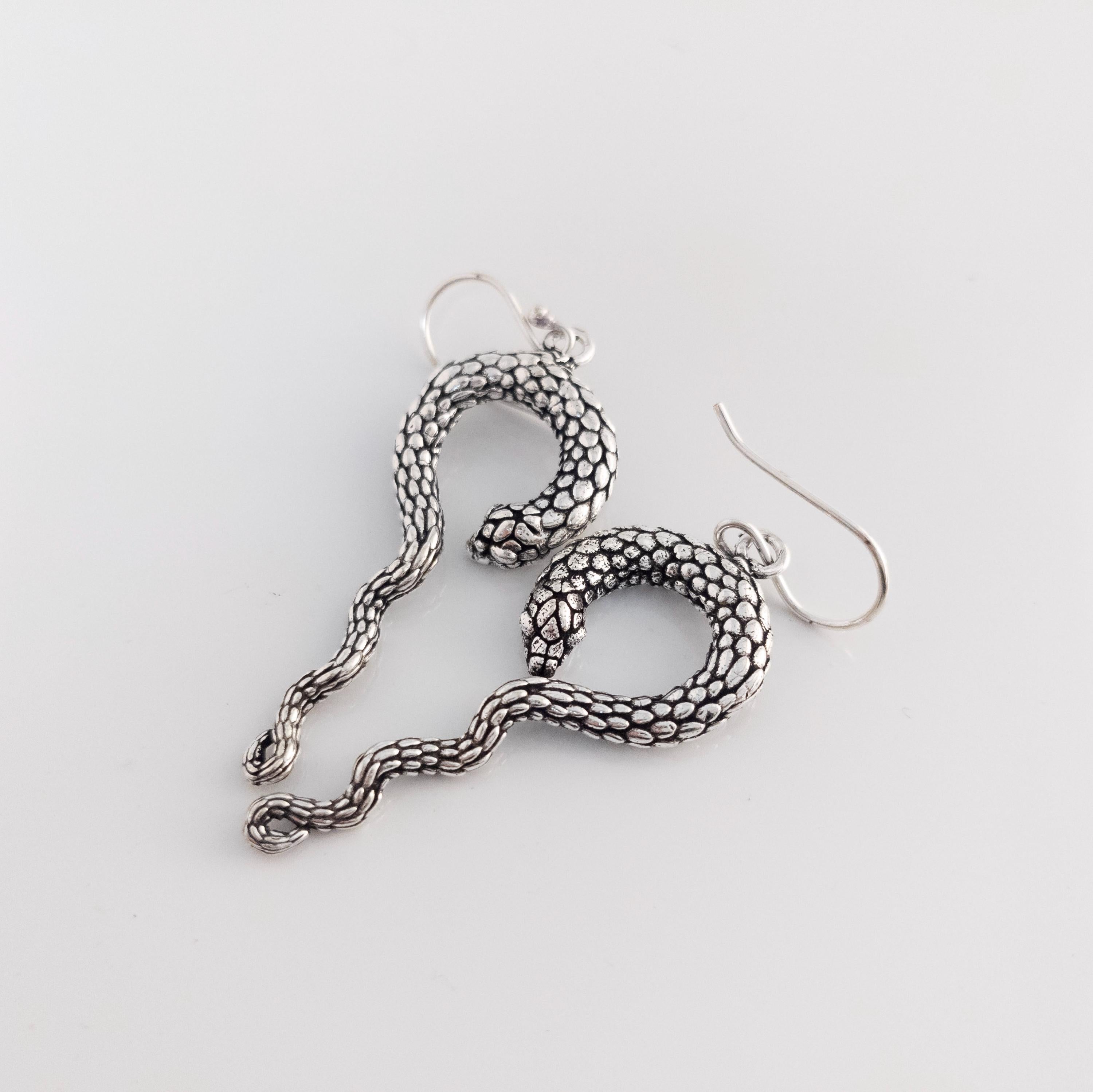 Brass Snake Earrings - Bohemian Fringe Statement Earrings