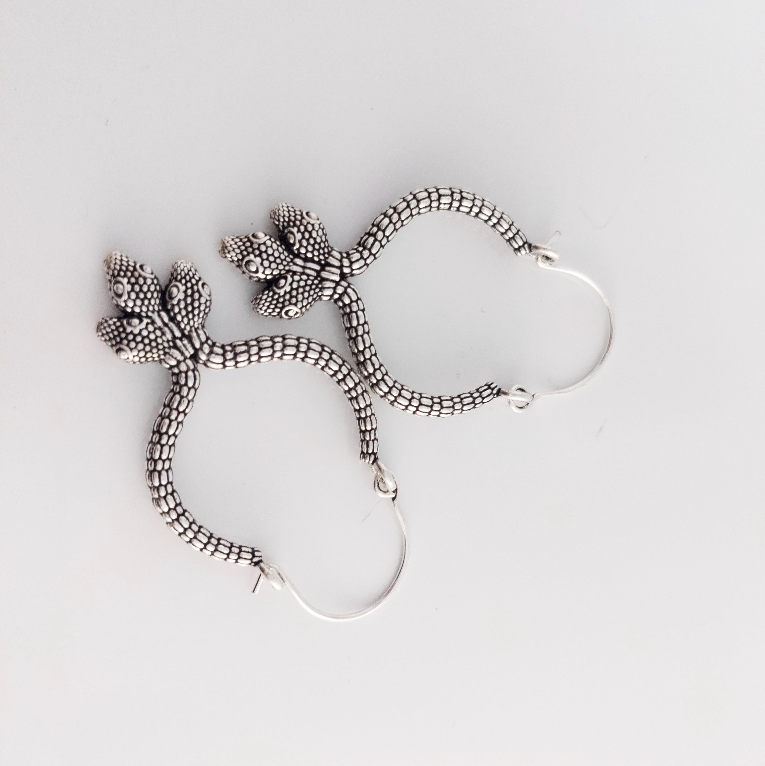 Handmade Brass Snake Hoop Earrings, Bohemian Statement Jewelry