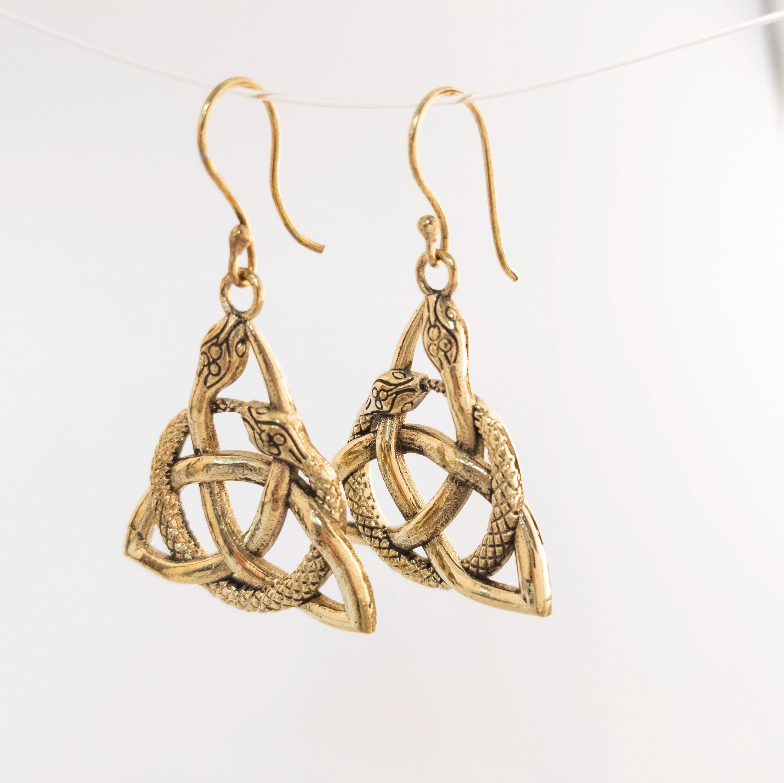 Brass Snake Earrings, Bohemian Tribal Jewelry