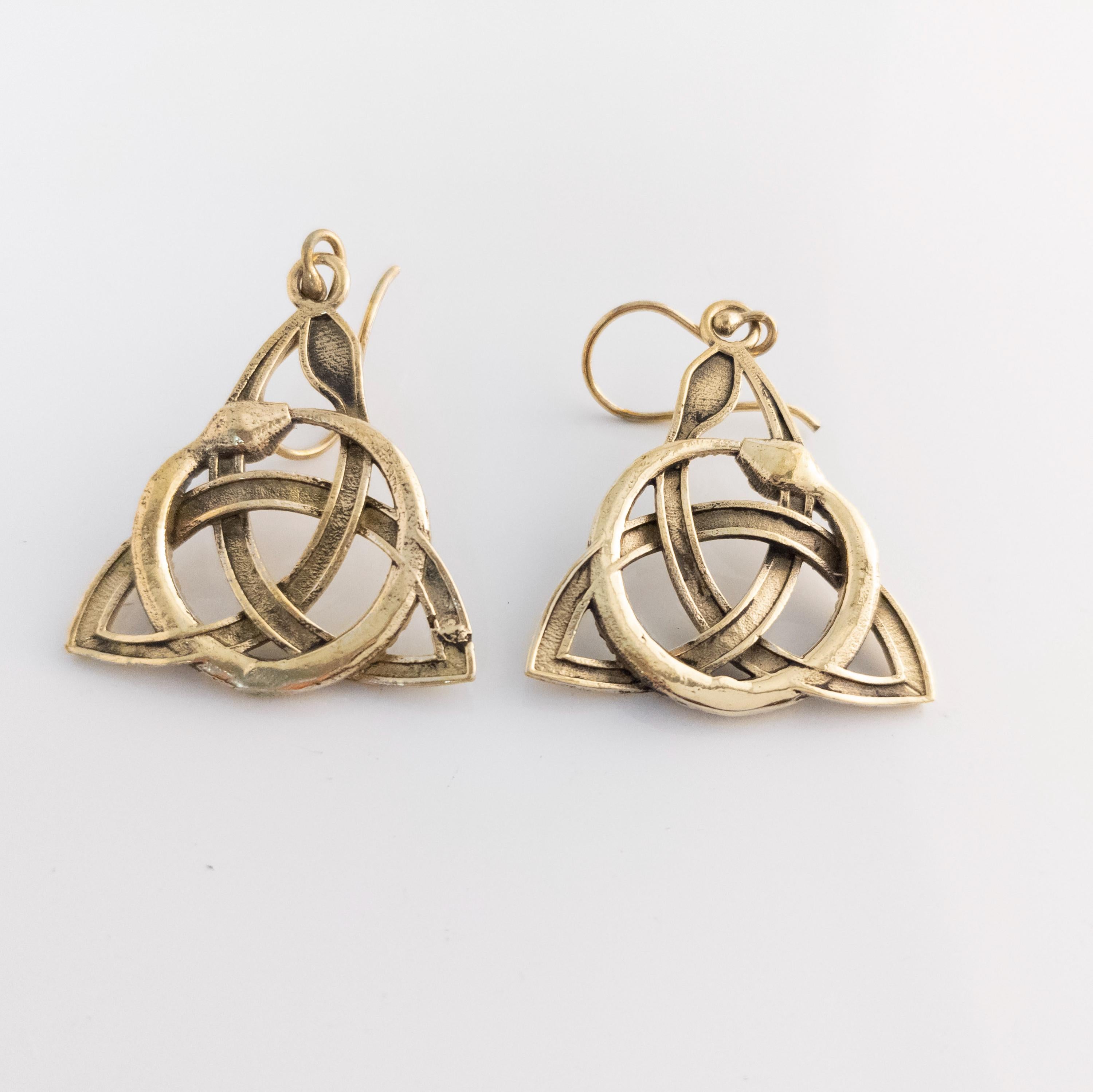 Brass Snake Earrings, Bohemian Tribal Jewelry