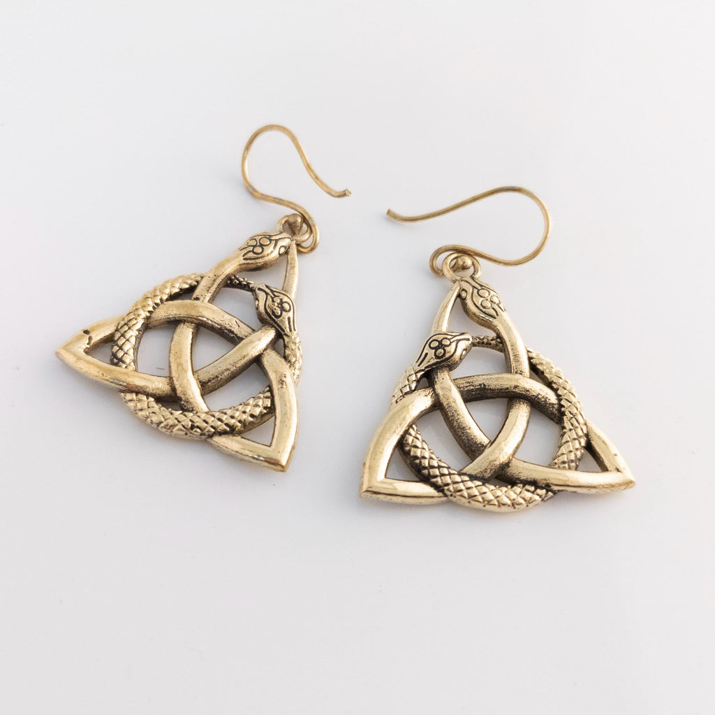 Brass Snake Earrings, Bohemian Tribal Jewelry