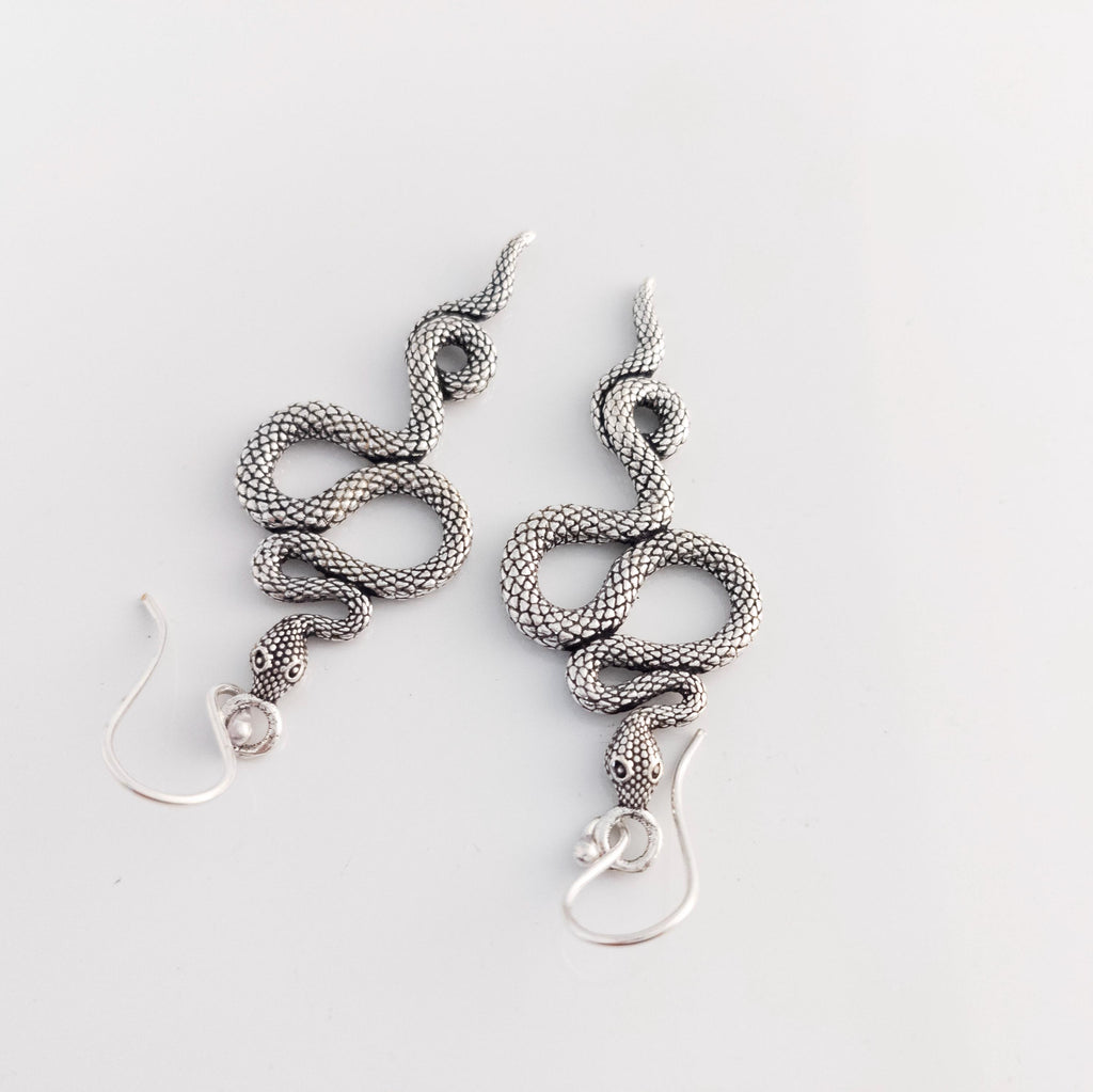 Brass Snake Dangle Earrings, Bohemian Jewelry