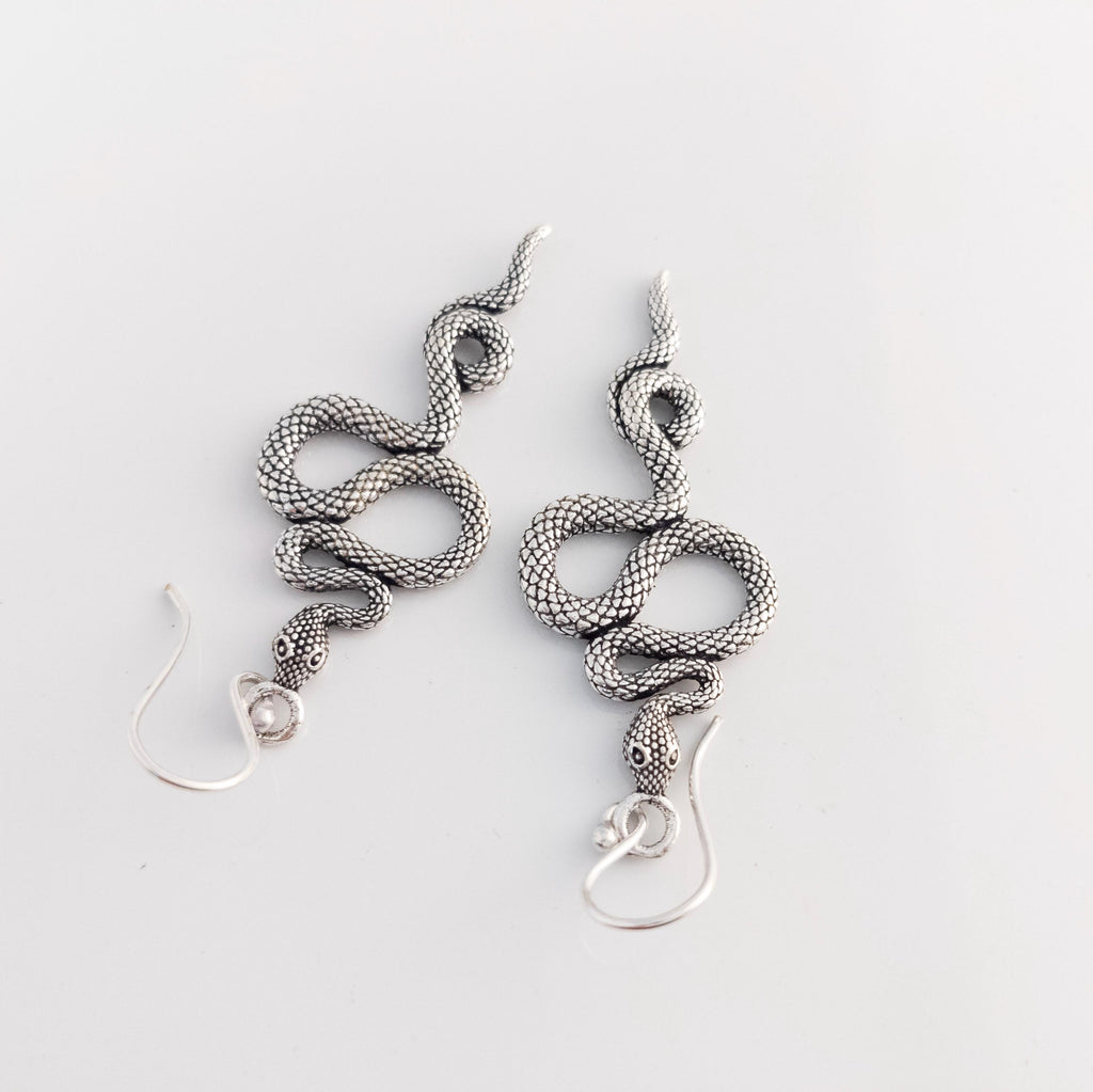 Brass Snake Dangle Earrings, Bohemian Jewelry