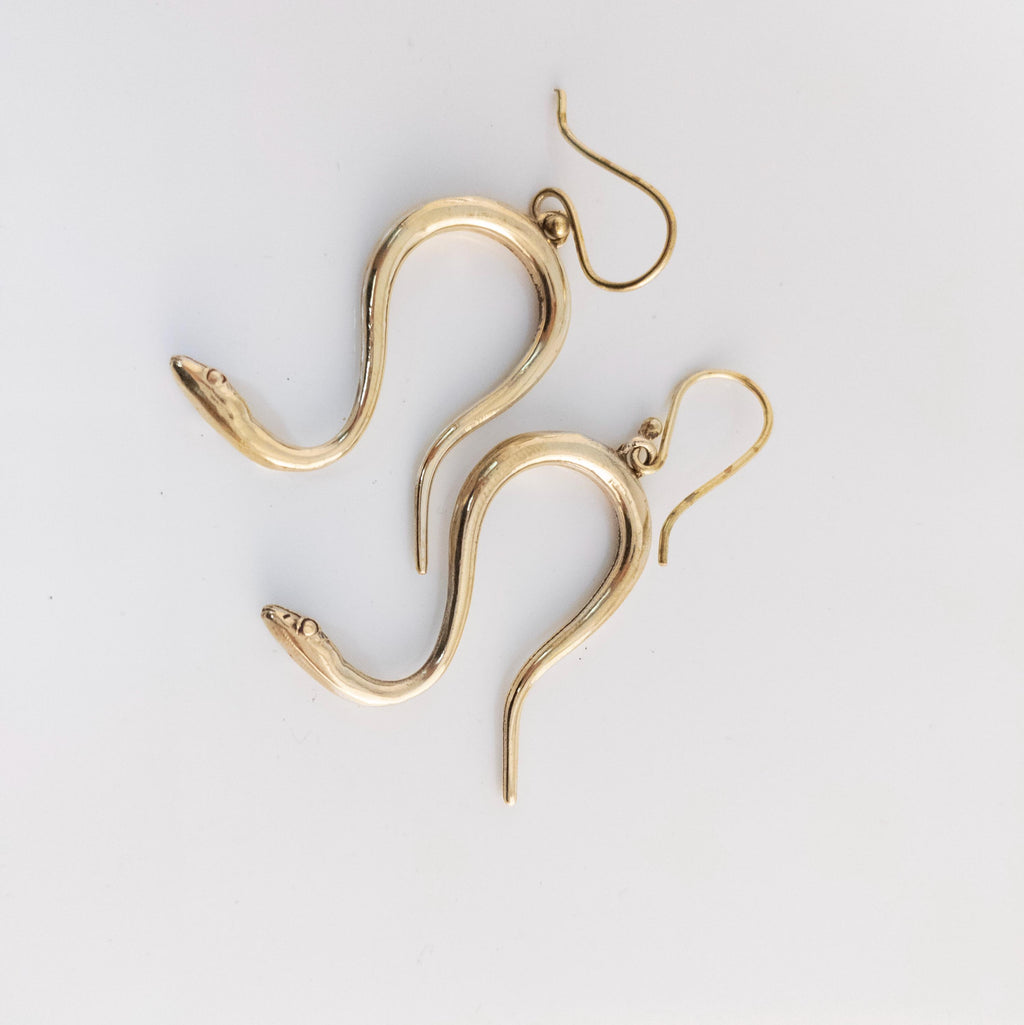 Bohemian Brass Snake Earrings, Southwest Inspired Fringe