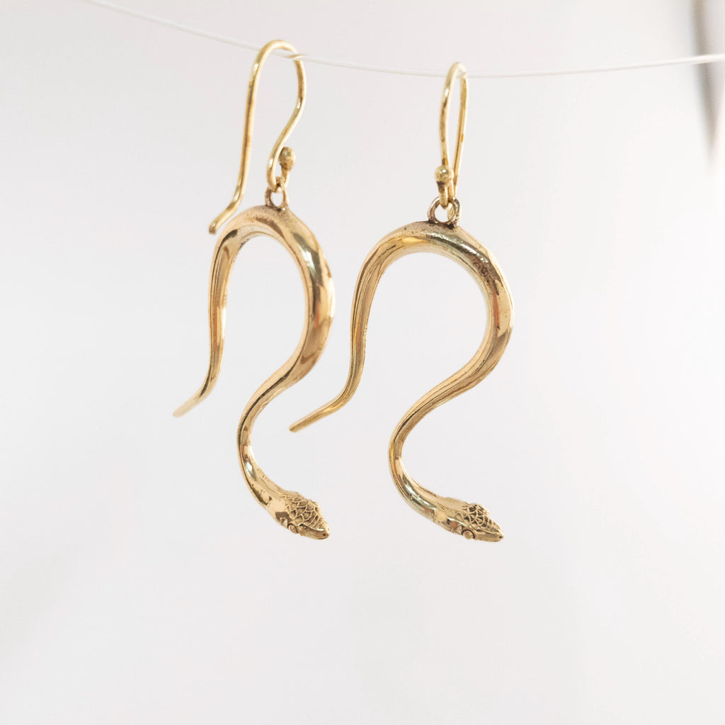 Bohemian Brass Snake Earrings, Southwest Inspired Fringe