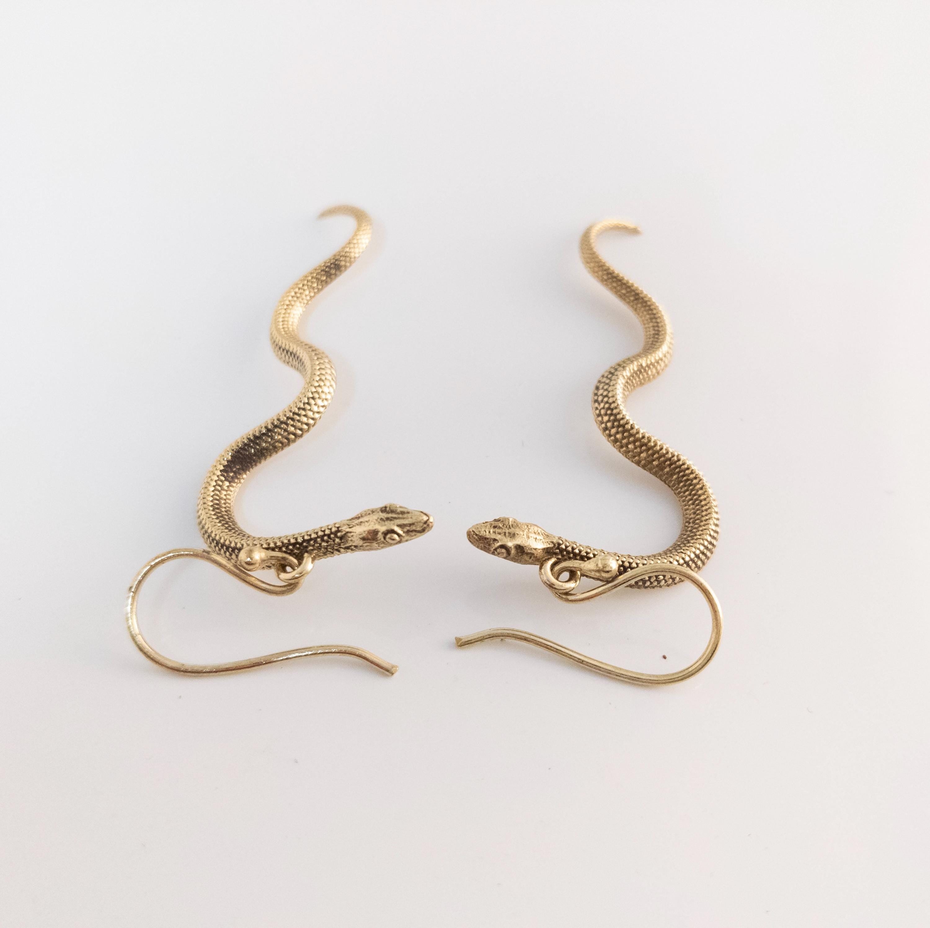 Brass Snake Earrings: Bohemian Gold Statement Jewelry