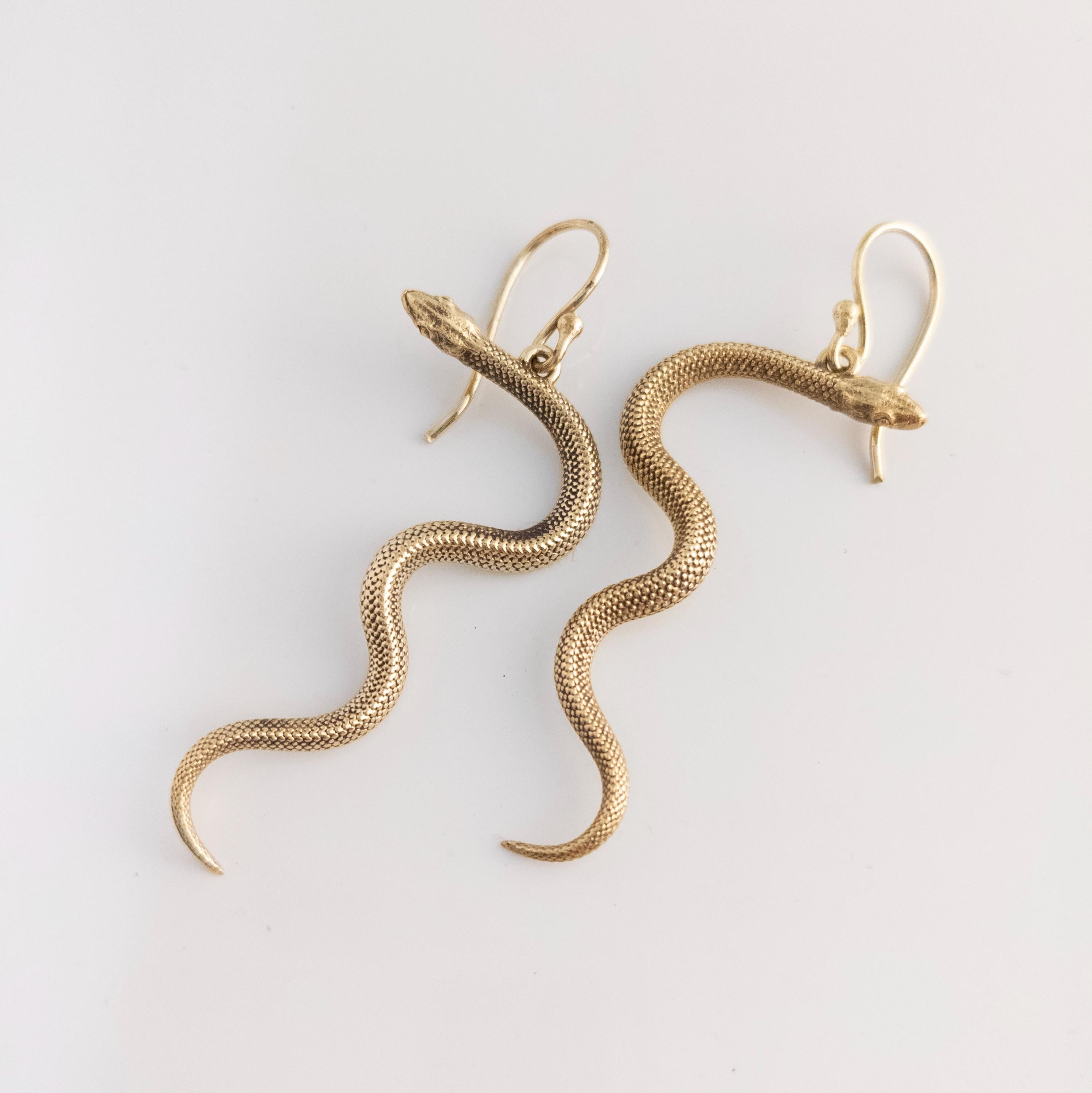 Brass Snake Earrings: Bohemian Gold Statement Jewelry