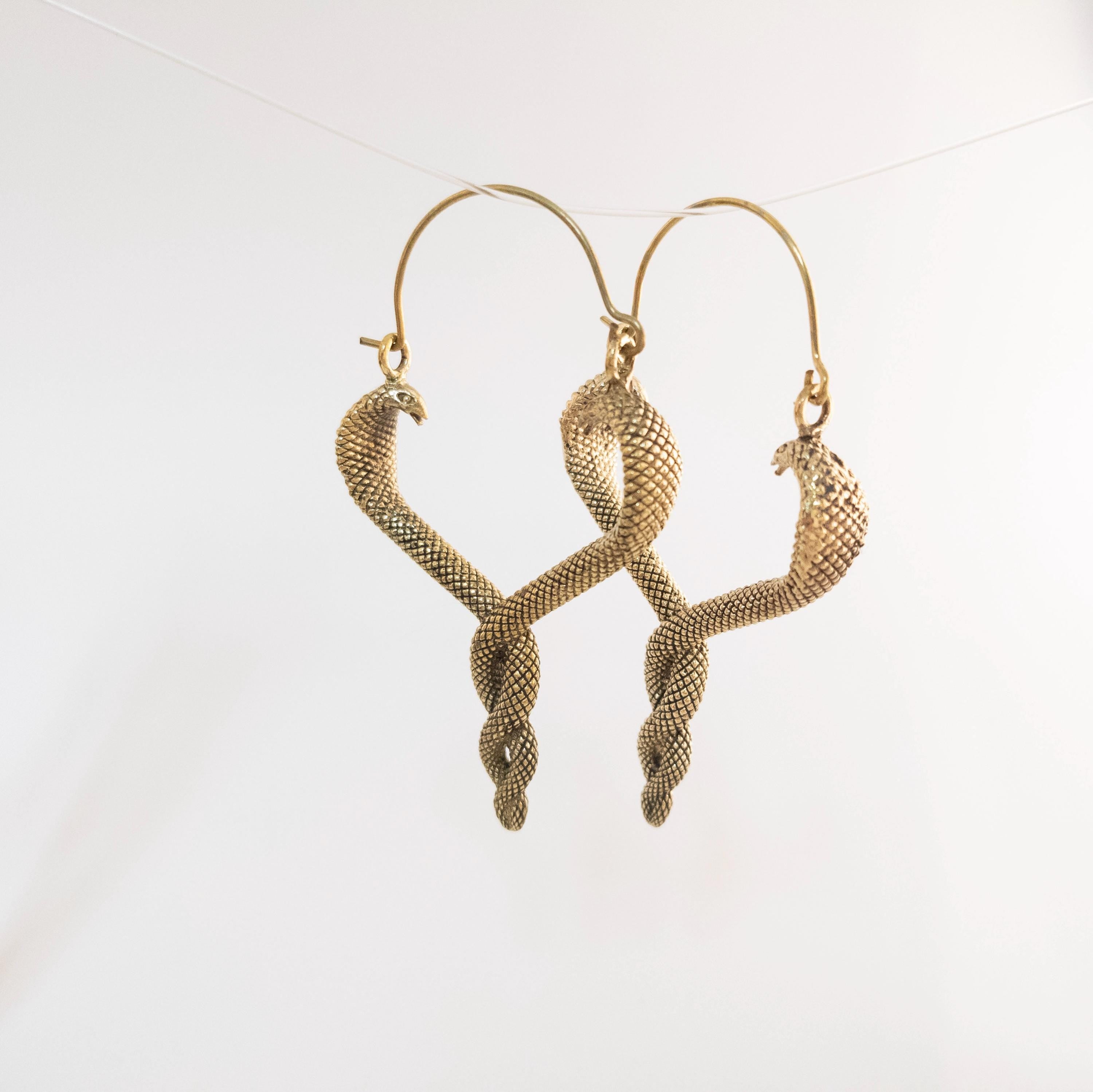 Bohemian Brass Snake Earrings, Southwest Statement Jewelry