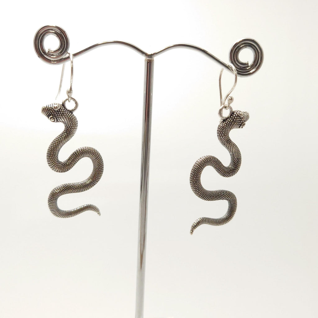 Silver Snake Earrings, Bohemian Dangle Earrings