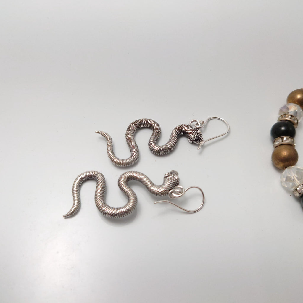 Silver Snake Earrings, Bohemian Dangle Earrings