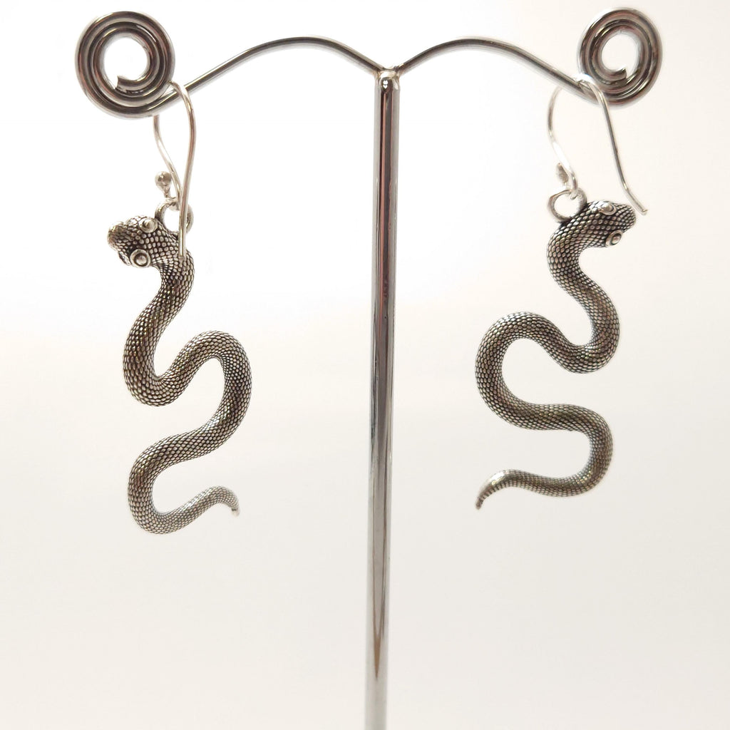 Silver Snake Earrings, Bohemian Dangle Earrings